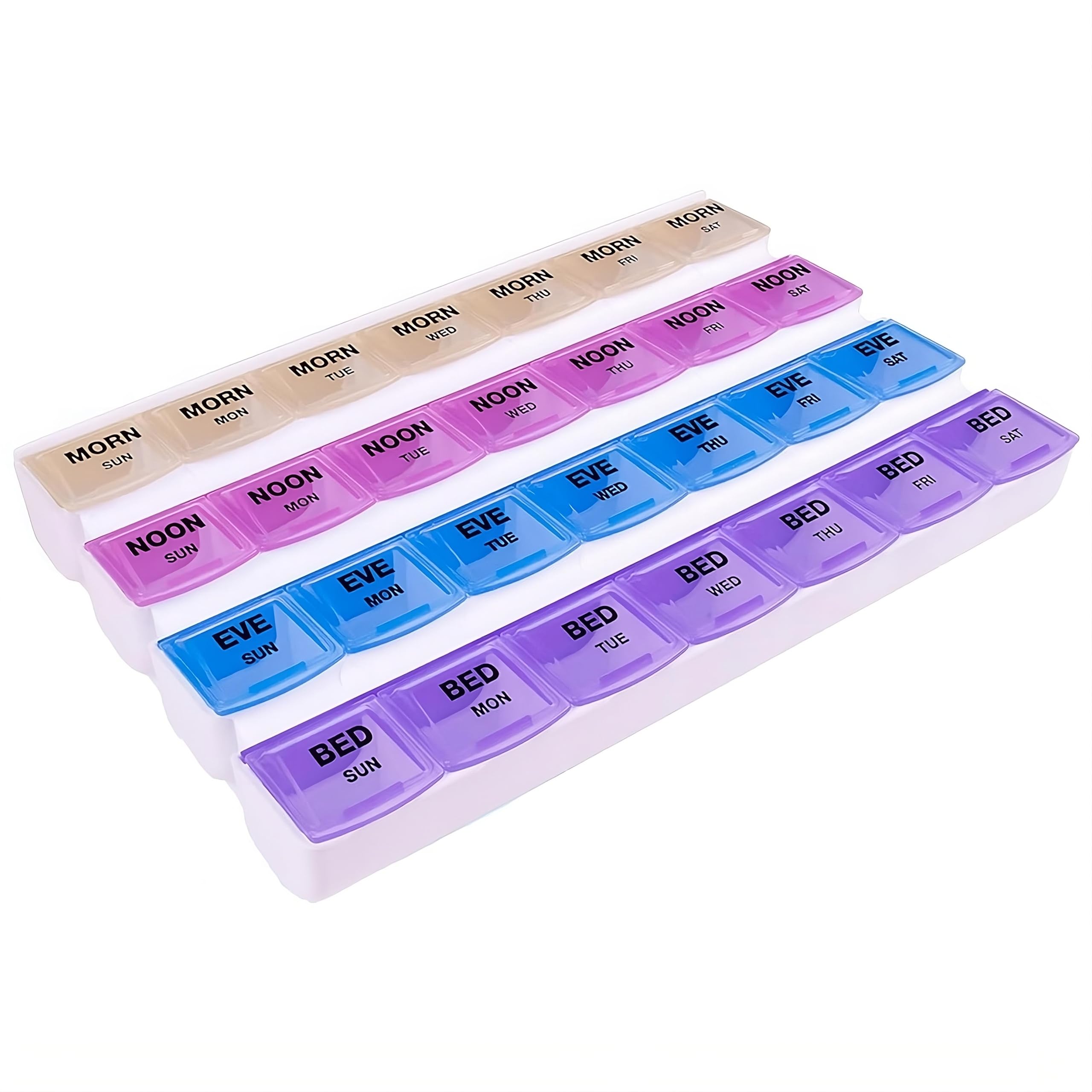 Buy now Apex 7-Day Mediplanner Pill Organizer, Weekly Pill Organizer, 4 Times A Day Color-Coded, Easy-Open, See-Through Lids, Organize Medication Or Vitamins by AM, PM, Evening and Bedtime at indiglob india