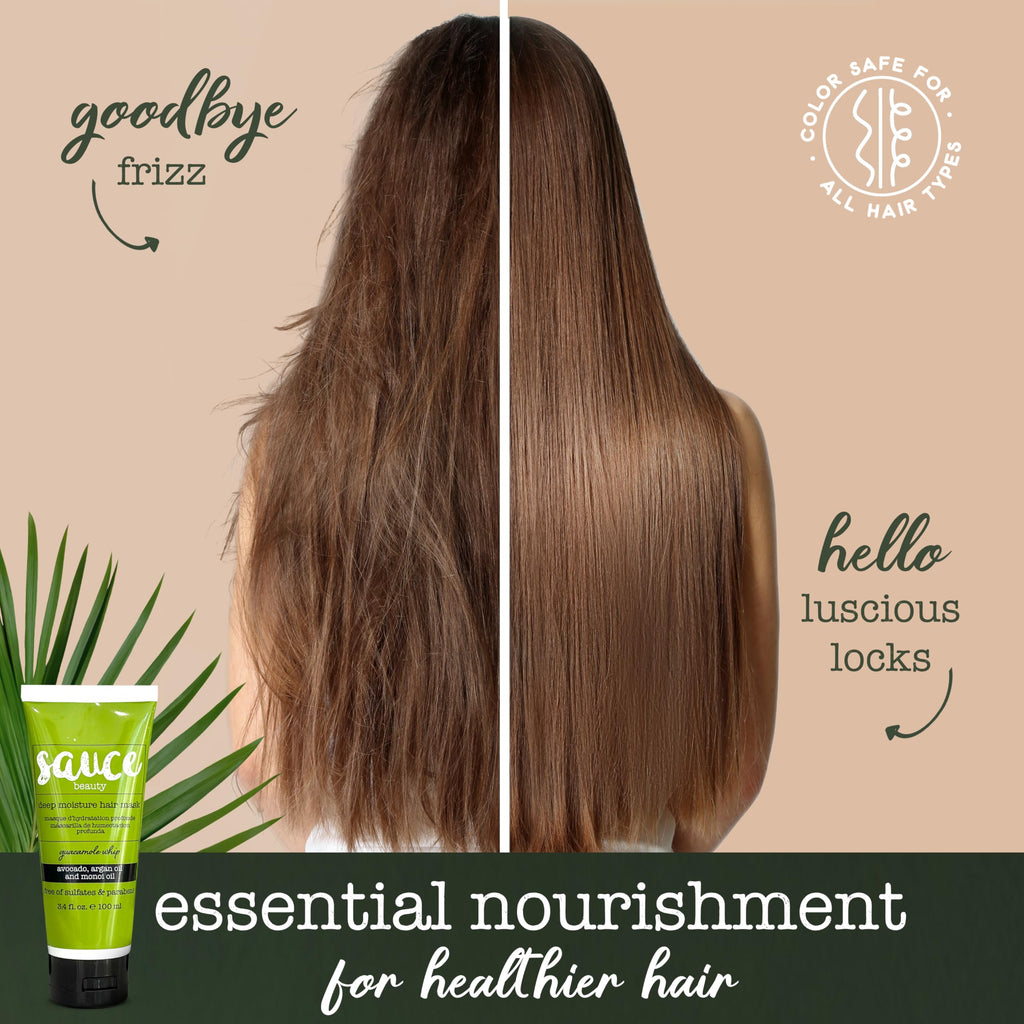 SAUCE Deep Conditioning Hair Mask, Guacamole Whip, 3.4 Fl Oz | Frizz Control for Dry, Damaged Hair, With Avocado, Honey, Monoi & Argan Oil, All Hair Types, Paraben & Sulfate-Free