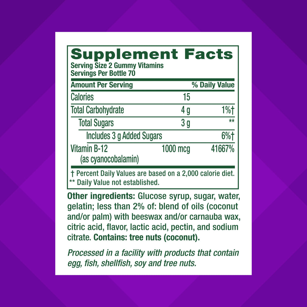 Vitafusion Vitamin B12 Gummies | 1000 mcg | 140 Adult Gummy Vitamins | for Women & Men | Raspberry Flavor | Gluten and Dairy Free Supplement (Pack of 2)