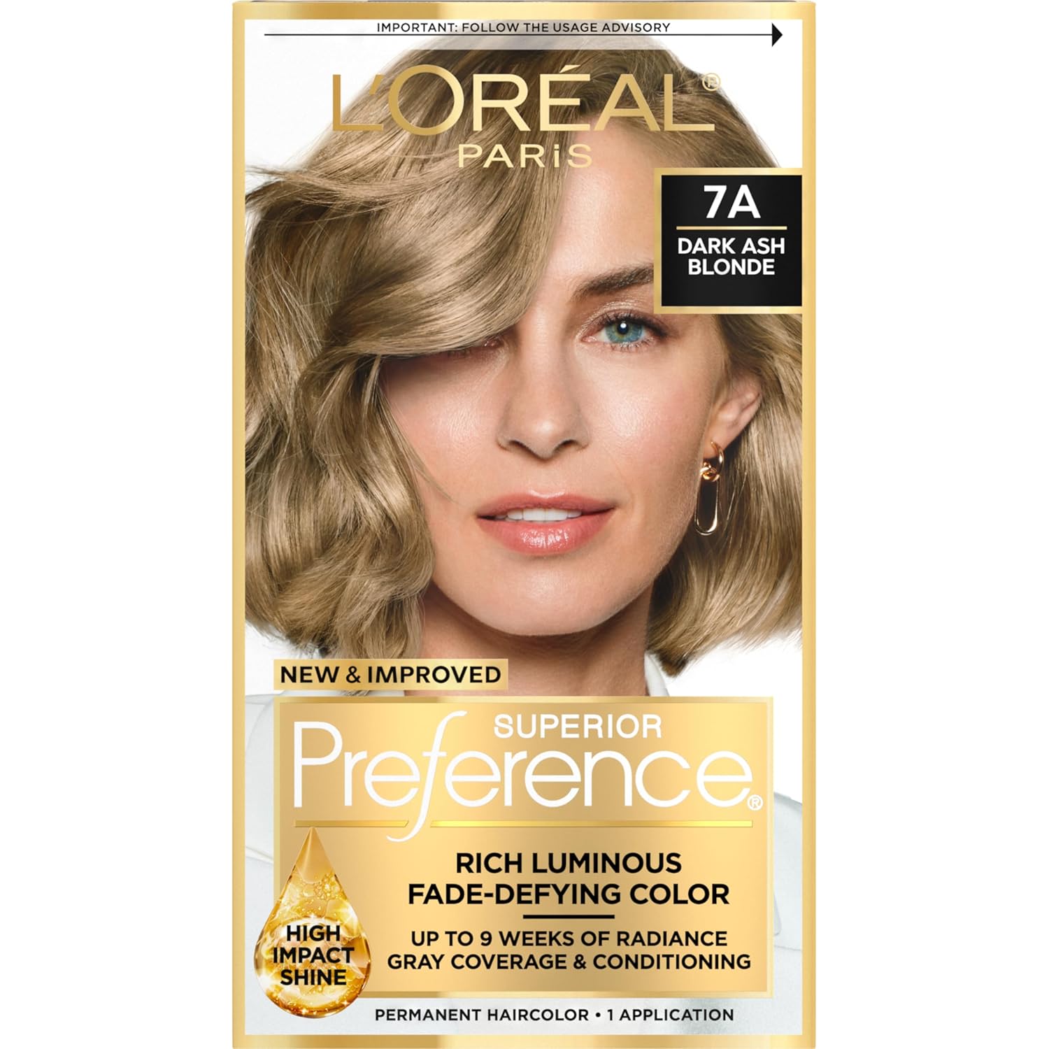 Buy now L'Oreal Paris Superior Preference Luminous Fade-Defying Permanent Hair Color, Hair Dye For Up to 9 Weeks of Radiance, Light Ash Blonde 9A, 1 Hair Dye Kit 7A Dark Ash Blonde 1 Count (Pack of 1) at indiglob india