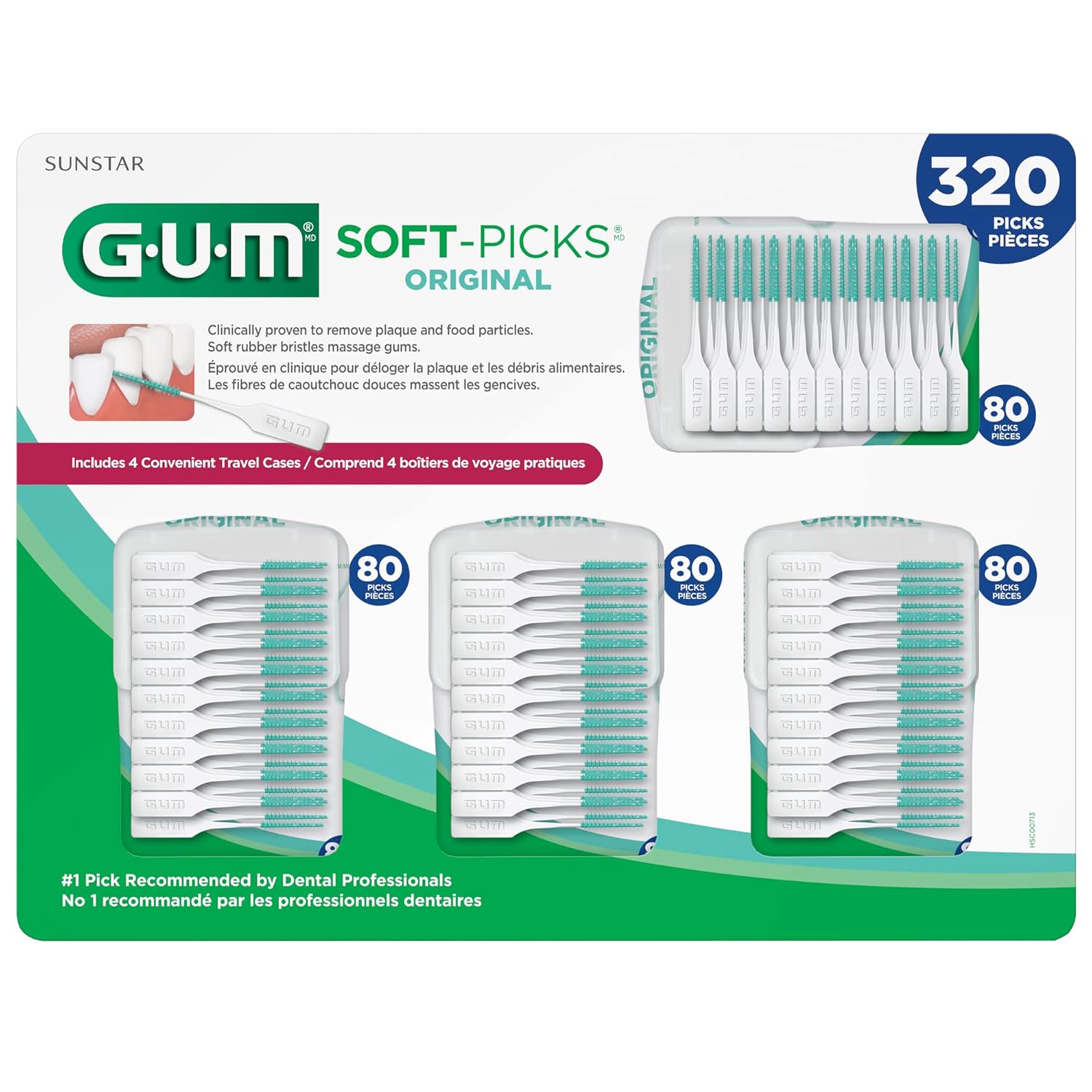 Buy now GUM Soft-Picks Original, Easy to Use Dental Picks for Teeth Cleaning and Gum Health, Disposable Interdental Brushes with Convenient Carry Case, Dentist Recommended Dental Picks, 320ct at indiglob india
