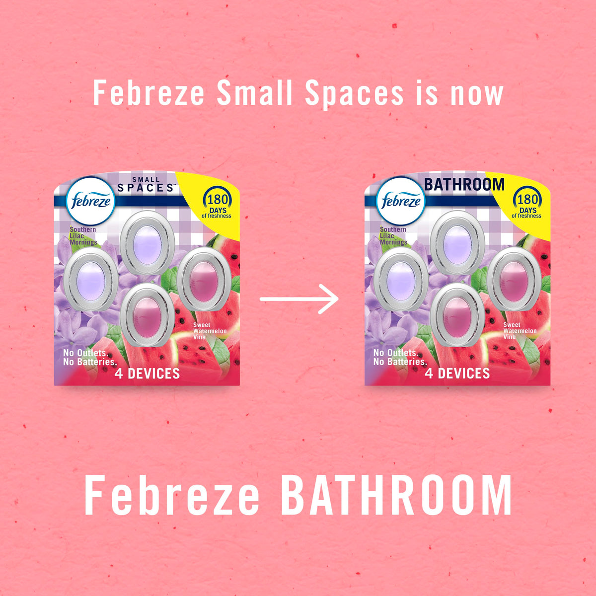 Febreze Bathroom Air Freshener, Odor-Fighting, Plug In Alternative, Air Fresheners for Small Spaces in Home, Bathroom, Kitchen, & Closet, Lilac & Watermelon Scents, 4ct (2 of Each Scent)