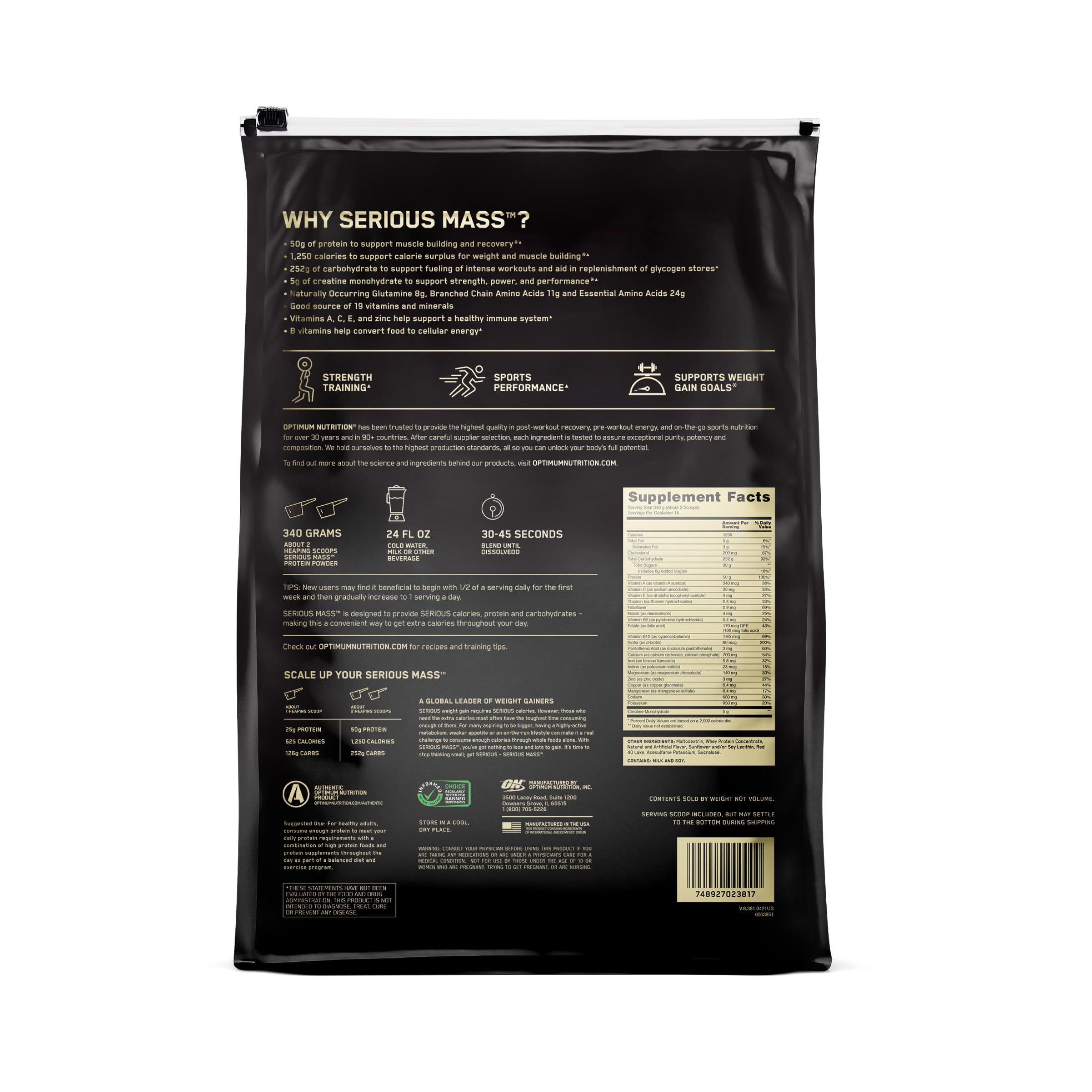 Buy now Optimum Nutrition Serious Mass, Weight Gainer Protein Powder, Mass Gainer, Vitamin C and Zinc for Immune Support, Creatine, Strawberry, 12 Pound (Packaging May Vary) at indiglob india