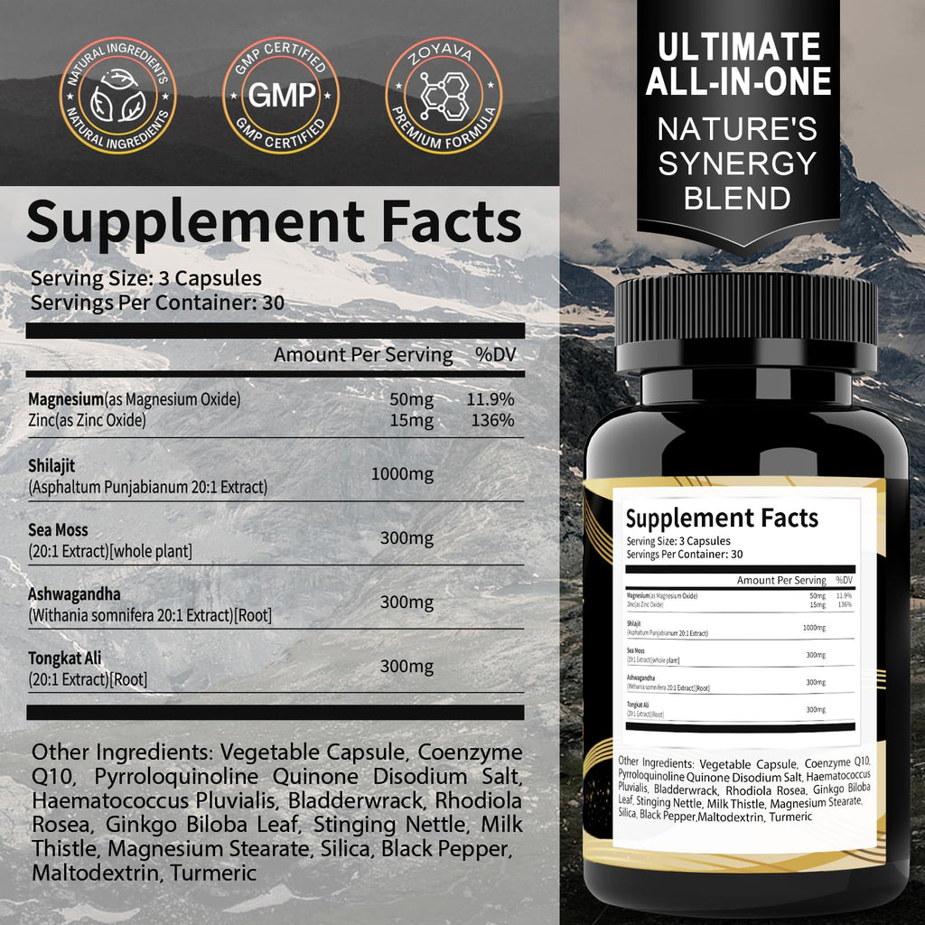 19-in-1 Shilajit Capsules for Men & Women, 90 Count | Energy Boost & Immune Support, 85+ Trace Minerals, 60% Fulvic Acid, Gluten Free, Non-GMO, Vegan, Natural Mineral Supplement