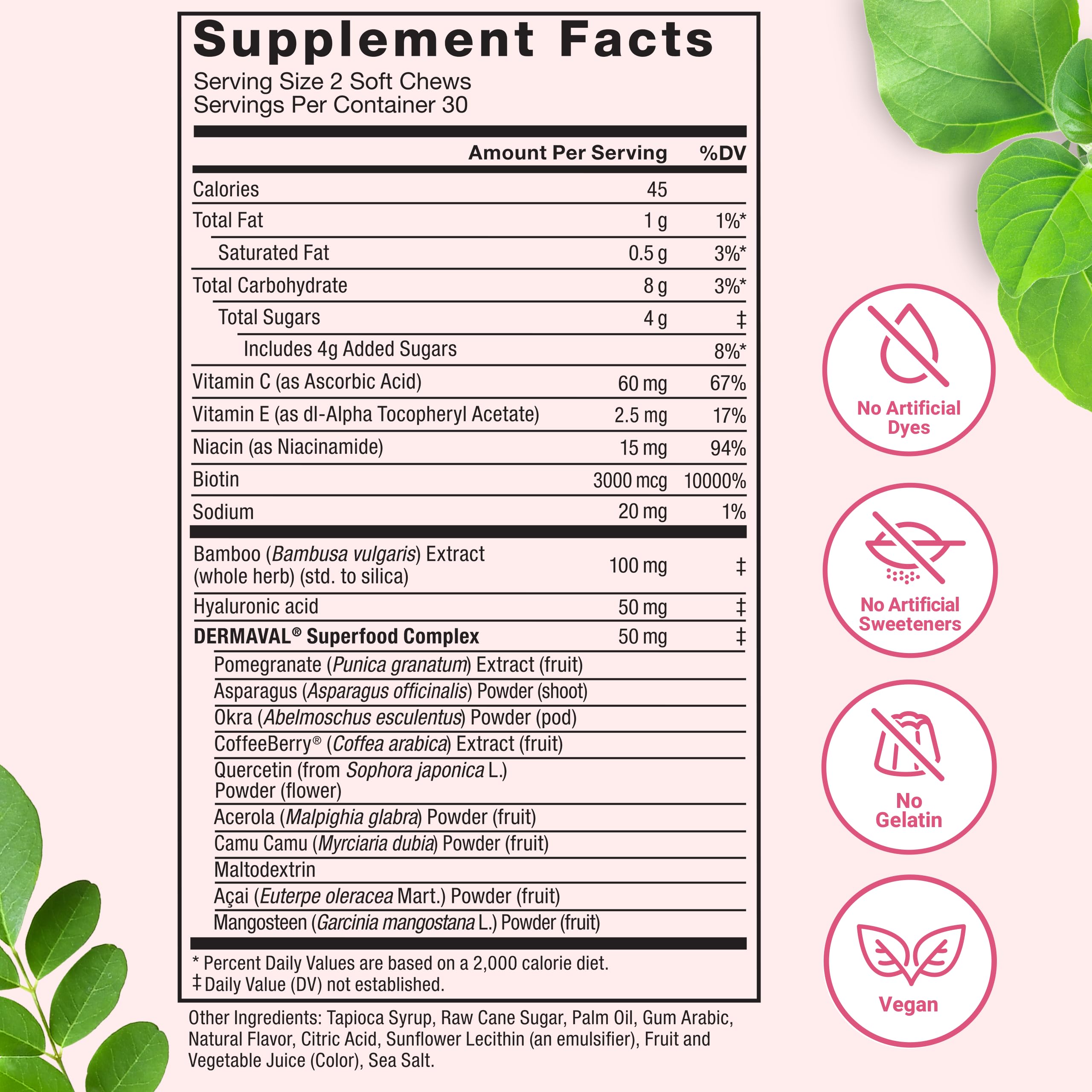 Force Factor Collagen Boosting Superfoods, Vegan Collagen Booster for Women | with Biotin, Hyaluronic Acid, and Vitamin C, for Hair, Skin, Nails, & Joint Support, Tropical Fruit, 60 Soft Chews