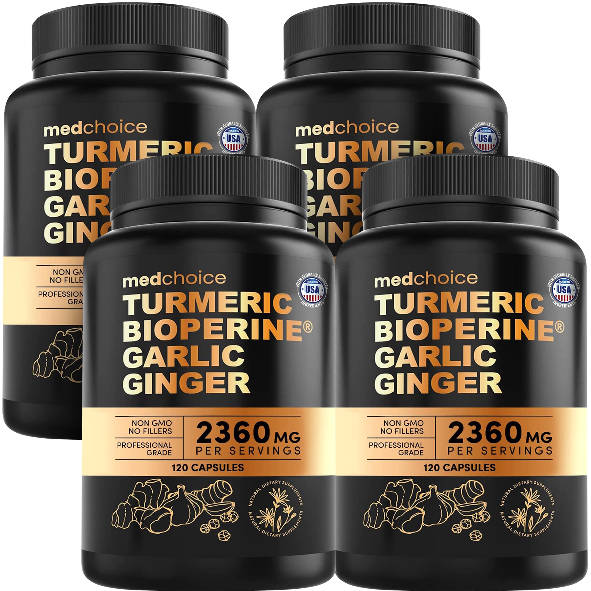MEDCHOICE 4-in-1 Turmeric Joint Support with Garlic & BioPerine, 120ct | Mobility, Flexibility and Digestive Comfort Support, Turmeric with Garlic and BioPerine, Joint Supplement (Pack of 2)