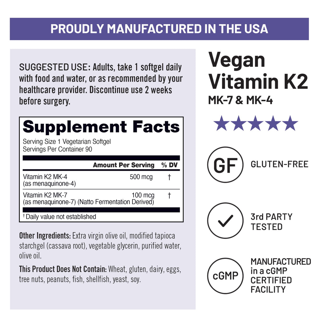 NatureWise Vitamin K2 600mcg Supplement with MK-7 100mcg & MK-4 500mcg - Enhanced Bioavailable Formula - K Complex for Bone and Heart Health - Vegan, Gluten Free, Non-GMO -90 Softgels[3-Month Supply]