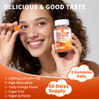 (2 Pack) Calcium Citrate 1200 mg with Vitamin D3 Gummies for Women & Men,Calcium Supplements for Bone & Teeth Support,High Absorption - Easy to Digest, Sugar Free,Vegan,Orange Flavor,60 Day Supply