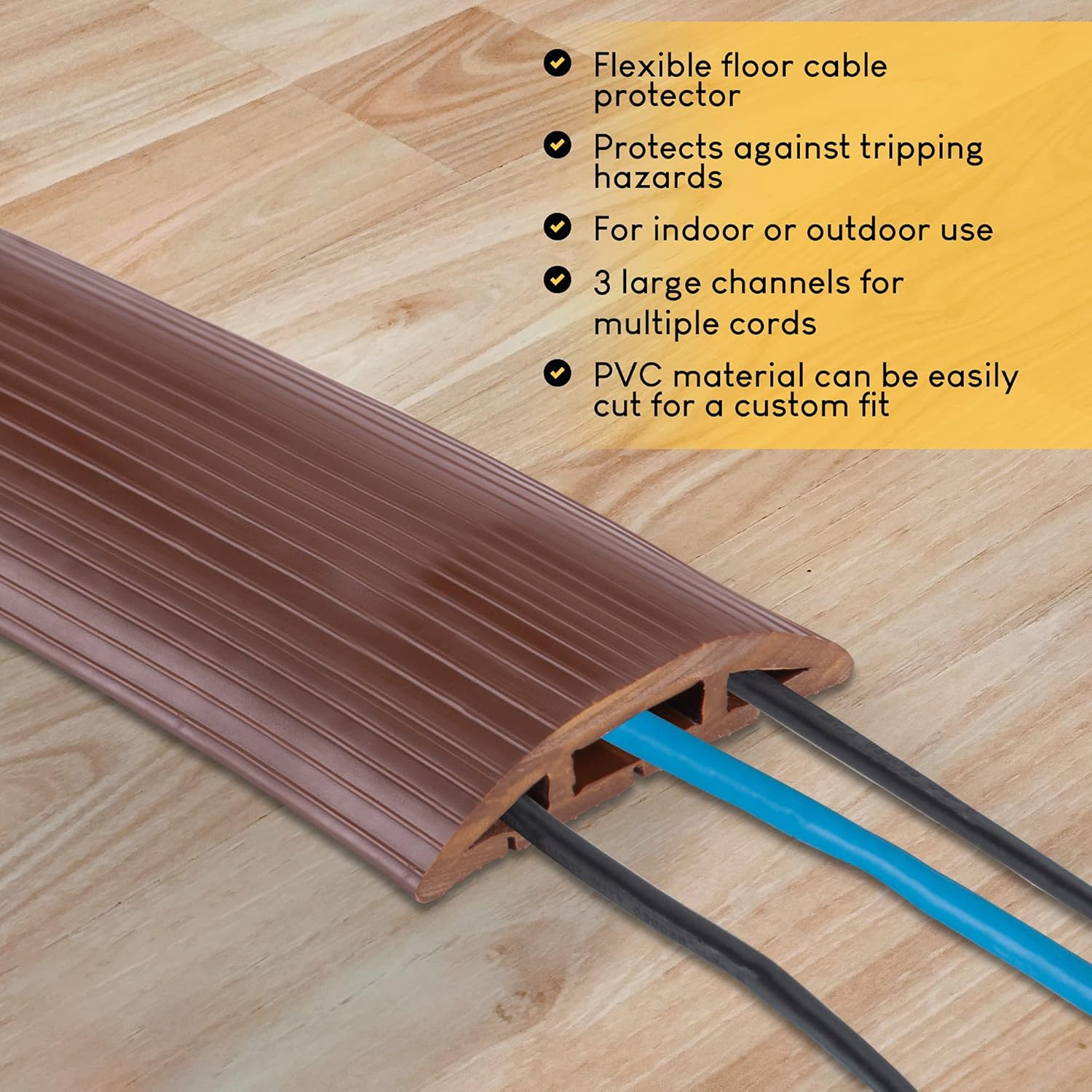 Buy now 4-Foot Cord Cover - Floor Cable Management Kit for Indoor or Outdoor Use - 3-Channel Cable Raceway for Sidewalks or Walkways by Simple Cord (Brown) at indiglob india