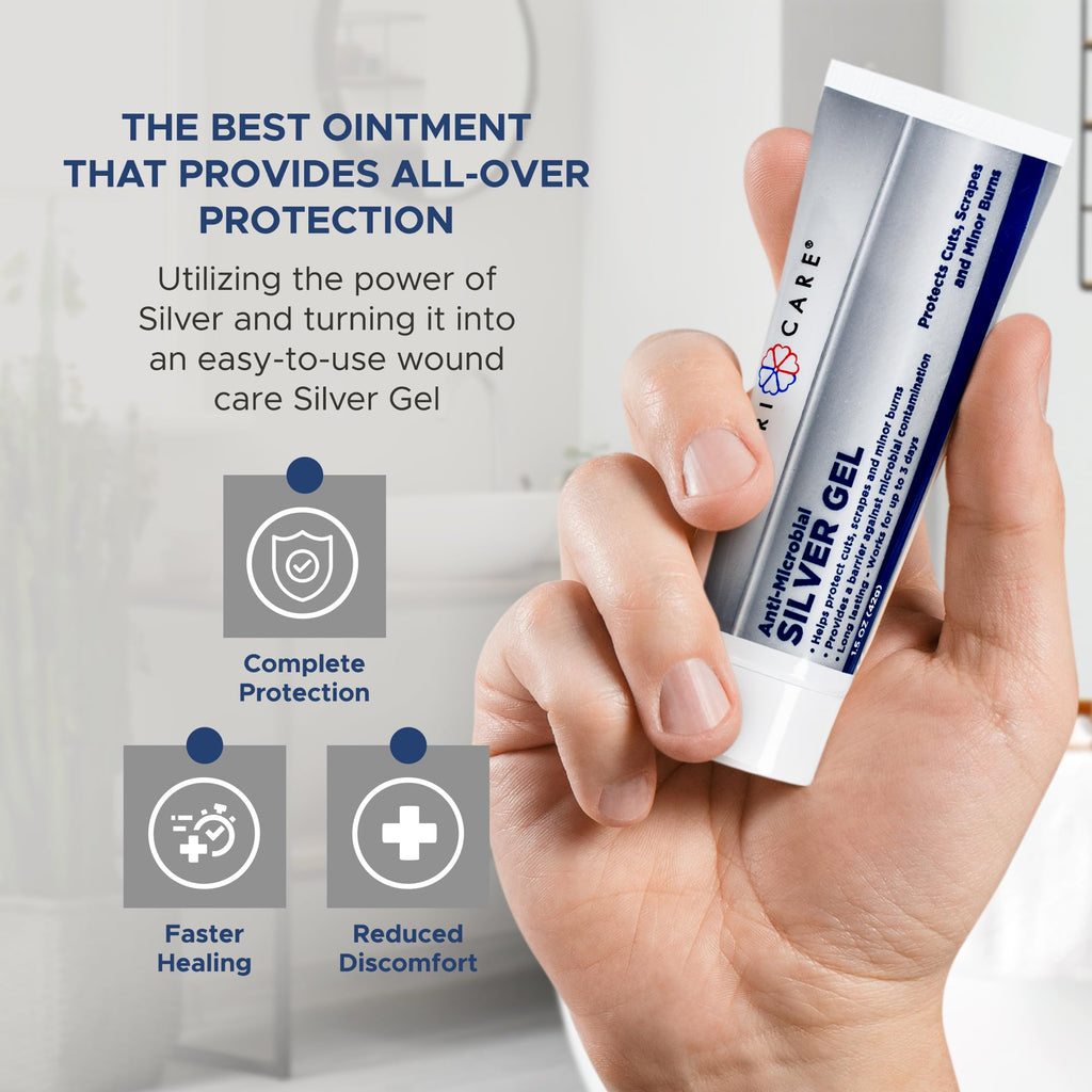 Antimicrobial Silver Gel By GeriCare| Wound Care Cream For Cuts Scrapes Minor Burns| Natural Topical Skin Healing Ointment| 55PPM Colloidal Silver Gel For Wound Dressing |Long-Lasting Protection|1.5oz