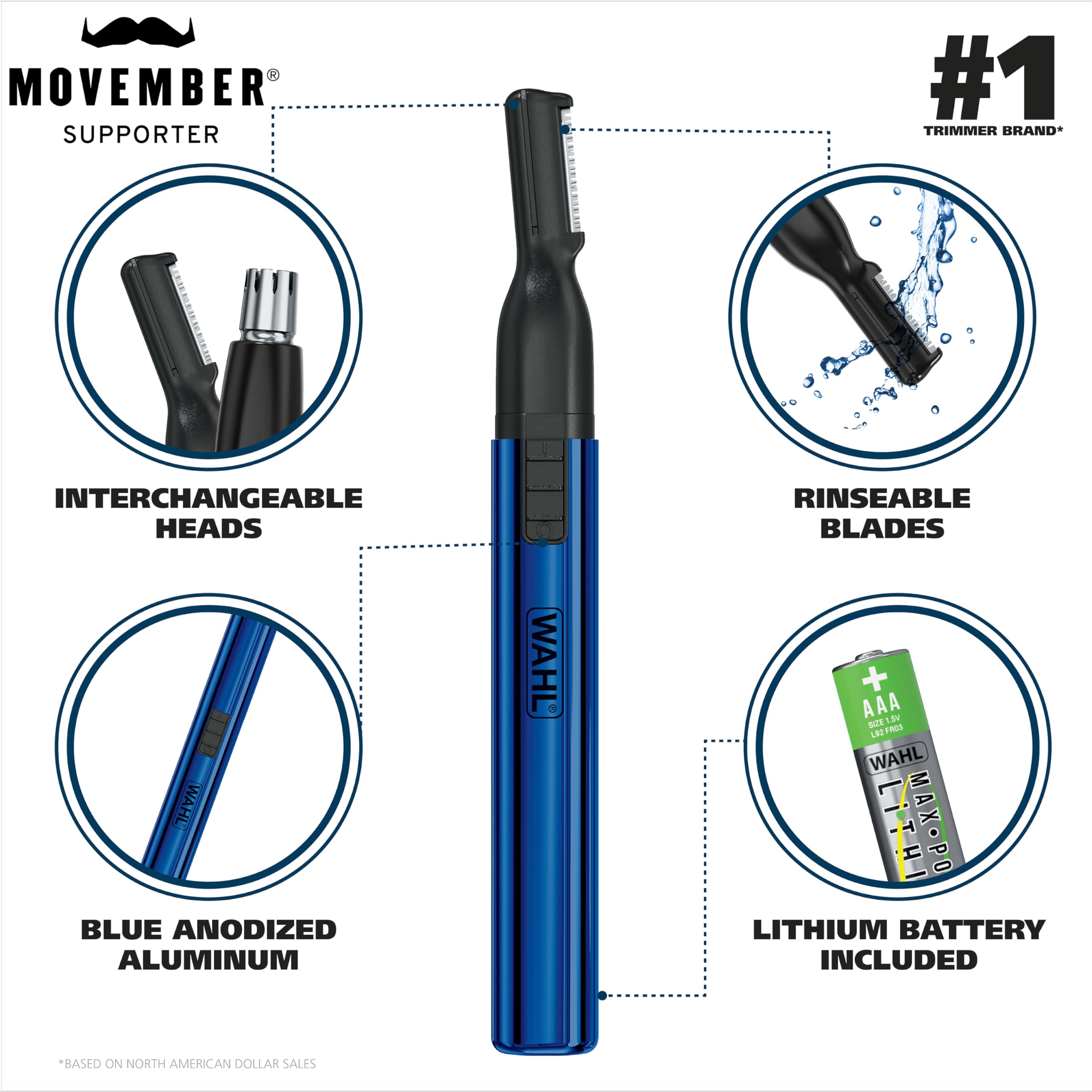 Buy now Wahl Lithium 2 in 1 Battery Pen Detail Touch Up Trimmer for Nose, Ear, Neckline, Eyebrow, & Other Detailing - Blue - by The Brand Used by Professionals - Model 5643-200 at indiglob india