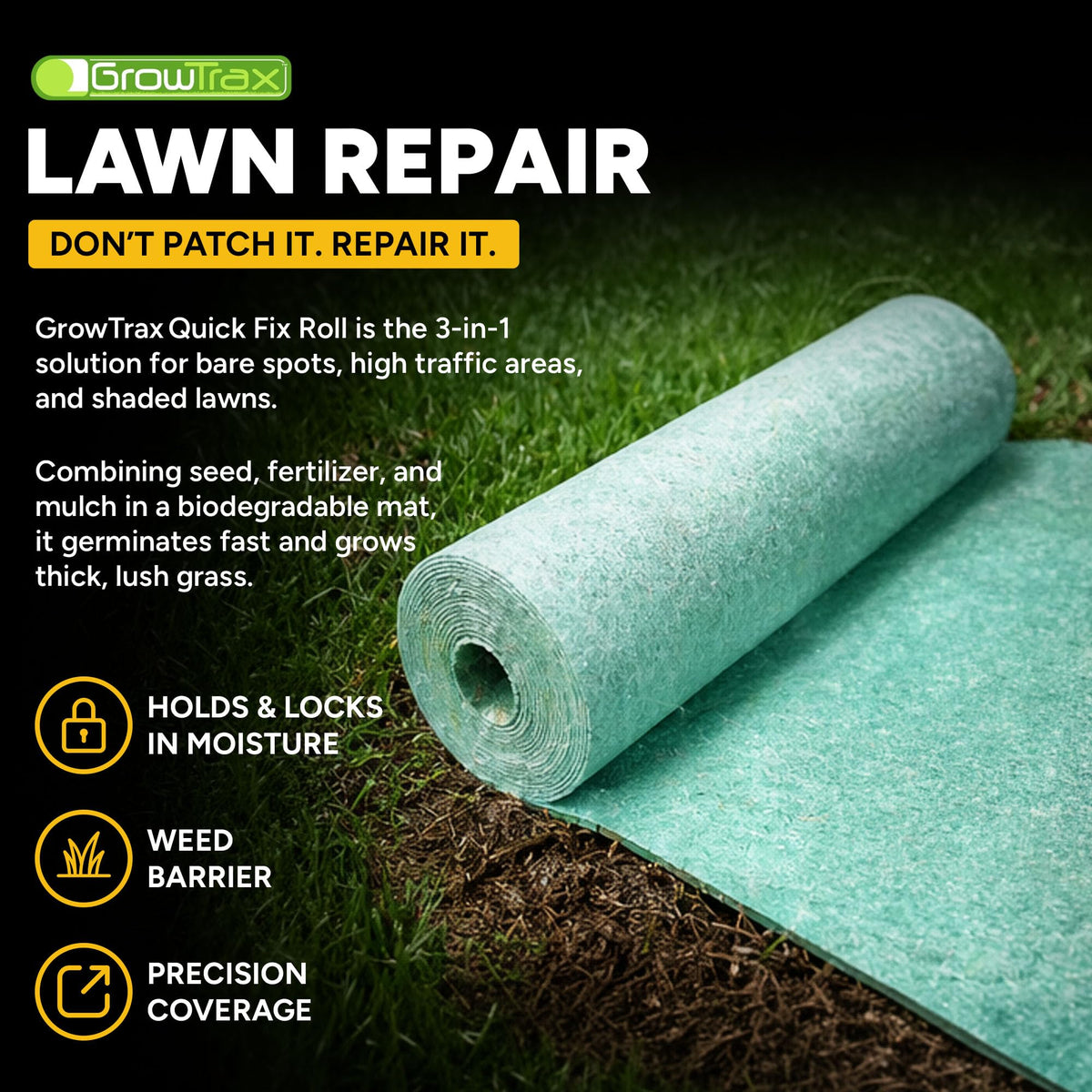 Growtrax Biodegradable Grass Seed Mat - 50 Sq Ft Bermuda Rye