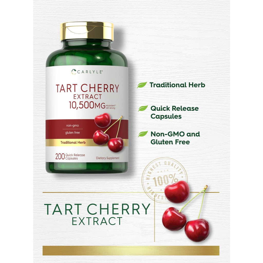 Carlyle Tart Cherry Capsules | 200 Pills | Max Potency | Non-GMO, Gluten Free | Tart Cherry Juice Extract