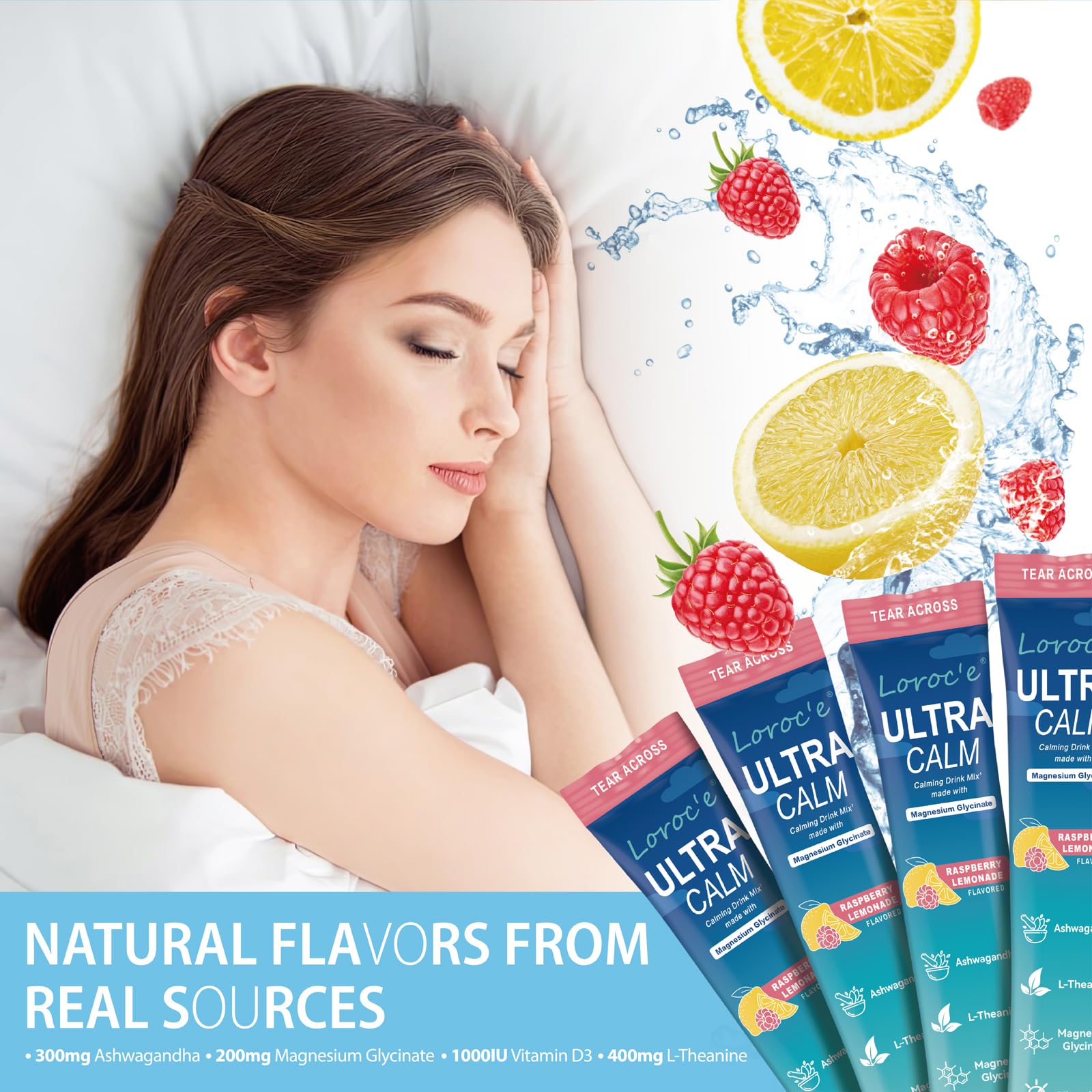 UltraCalm Super Cortisol Drink Mix - Raspberry Lemonade (2 x 30 Packets) | with Ashwagandha, Magnesium Glycinate & L-Theanine Supplement - Sleep and Relaxation Support