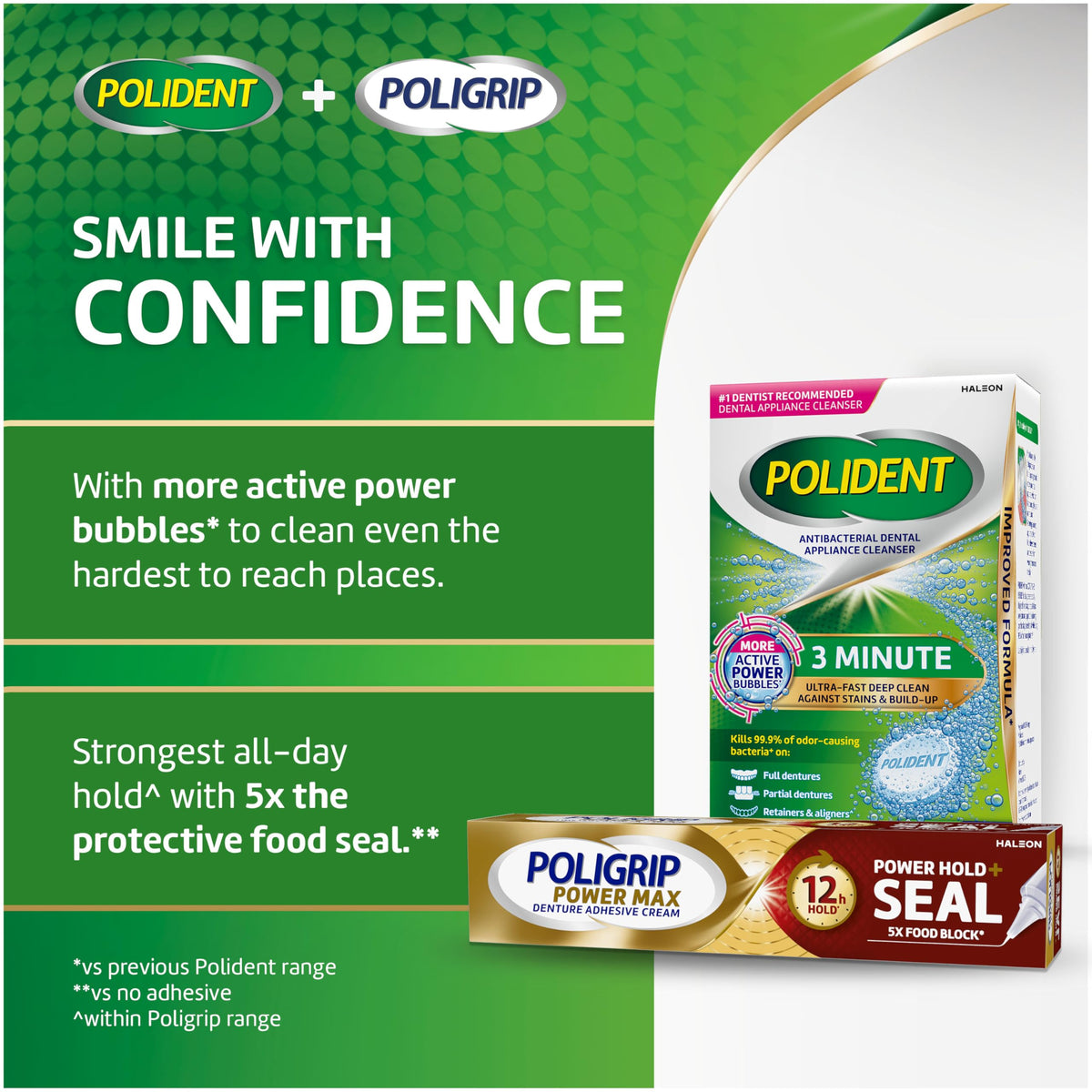 Poligrip Power Max Hold Plus Seal Denture Adhesive Cream, Secure Fit and Food Protection, No Flavor, 2.2 Oz, 4 Count