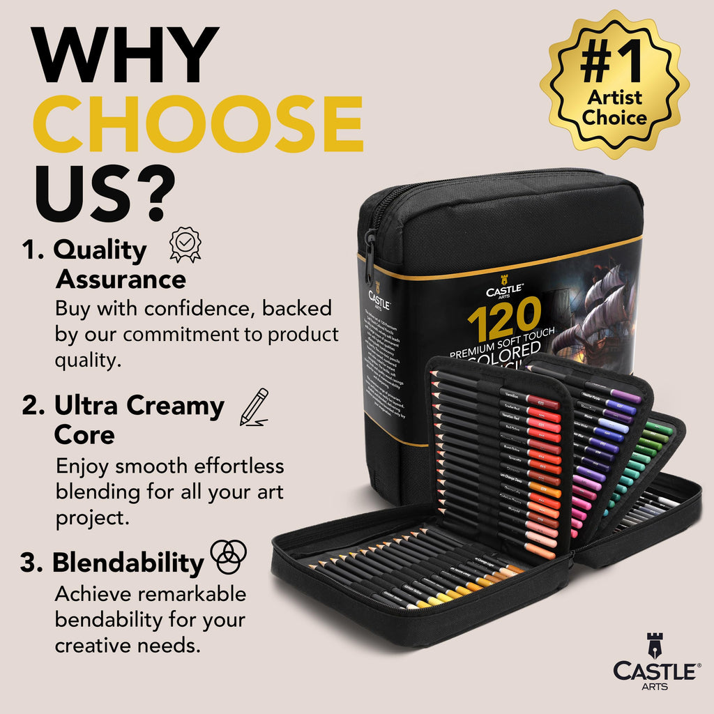 Castle Art Supplies 120 Colored Pencils for Adults - Professional Quality