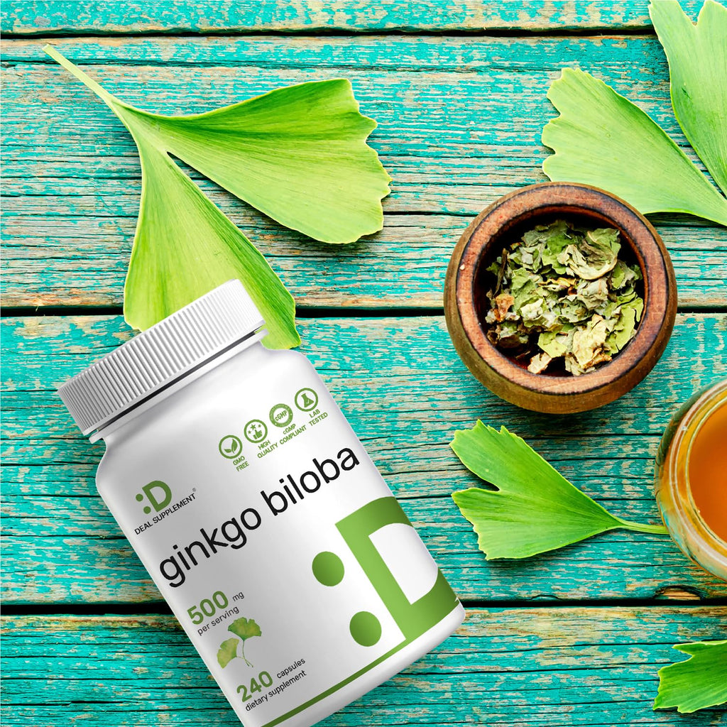DEAL SUPPLEMENT Ginkgo Biloba 500mg Per Serving, 240 Capsules, 4 Month Supply – Grown in Northern Asia – Extra Strength, Promotes Brain Function