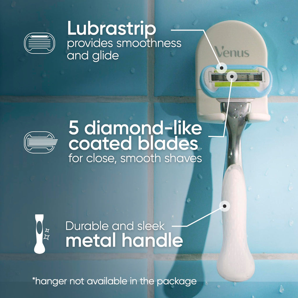 Gillette Venus Razor for Women, Extra Smooth, Includes 1 Reusable Razor Handle + 4 count 5-Bladed Razor Refills, Women's Razor with Durable Metal Handle and Shower Holder