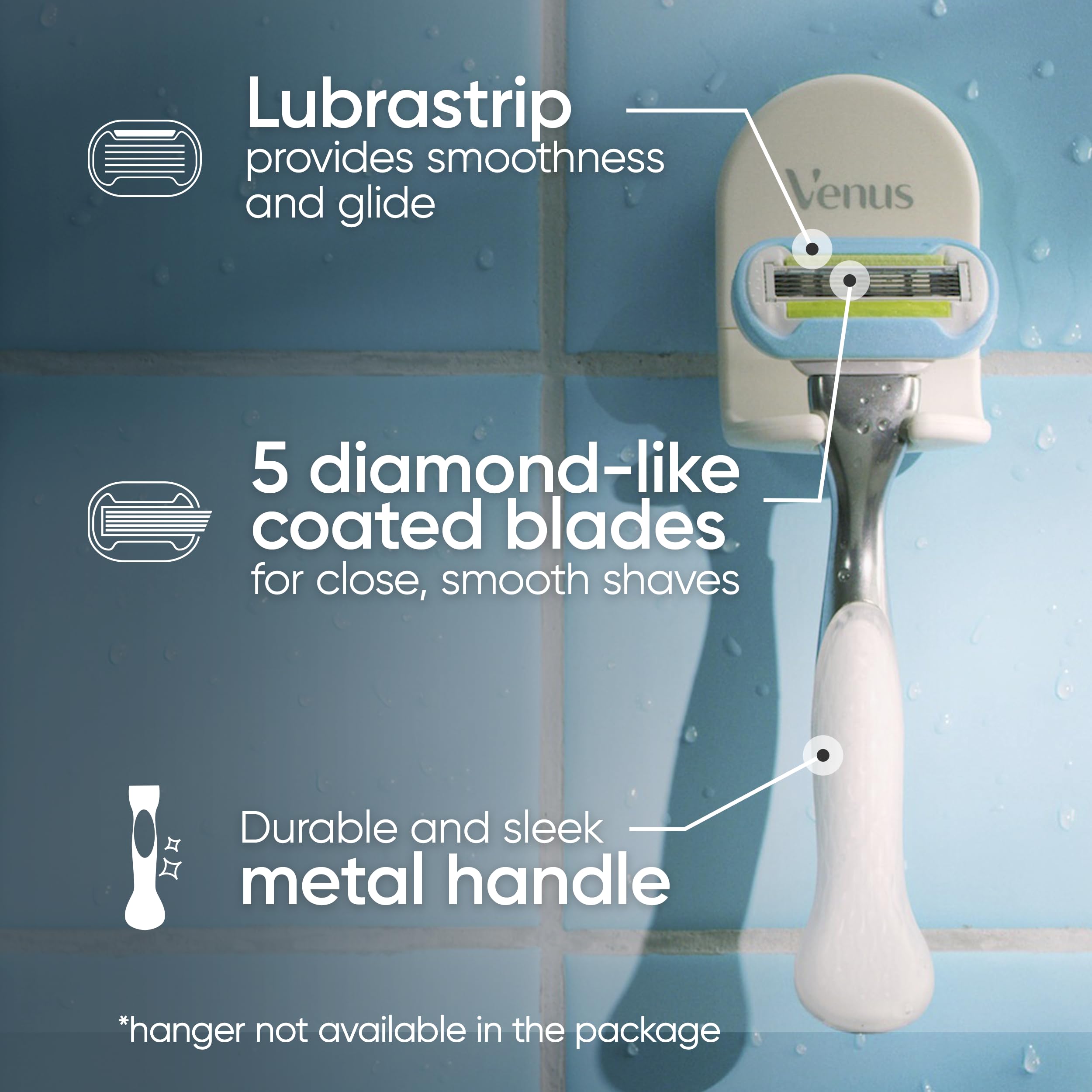 Gillette Venus Razor for Women, Extra Smooth, Includes 1 Reusable Razor Handle + 4 count 5-Bladed Razor Refills, Women's Razor with Durable Metal Handle and Shower Holder