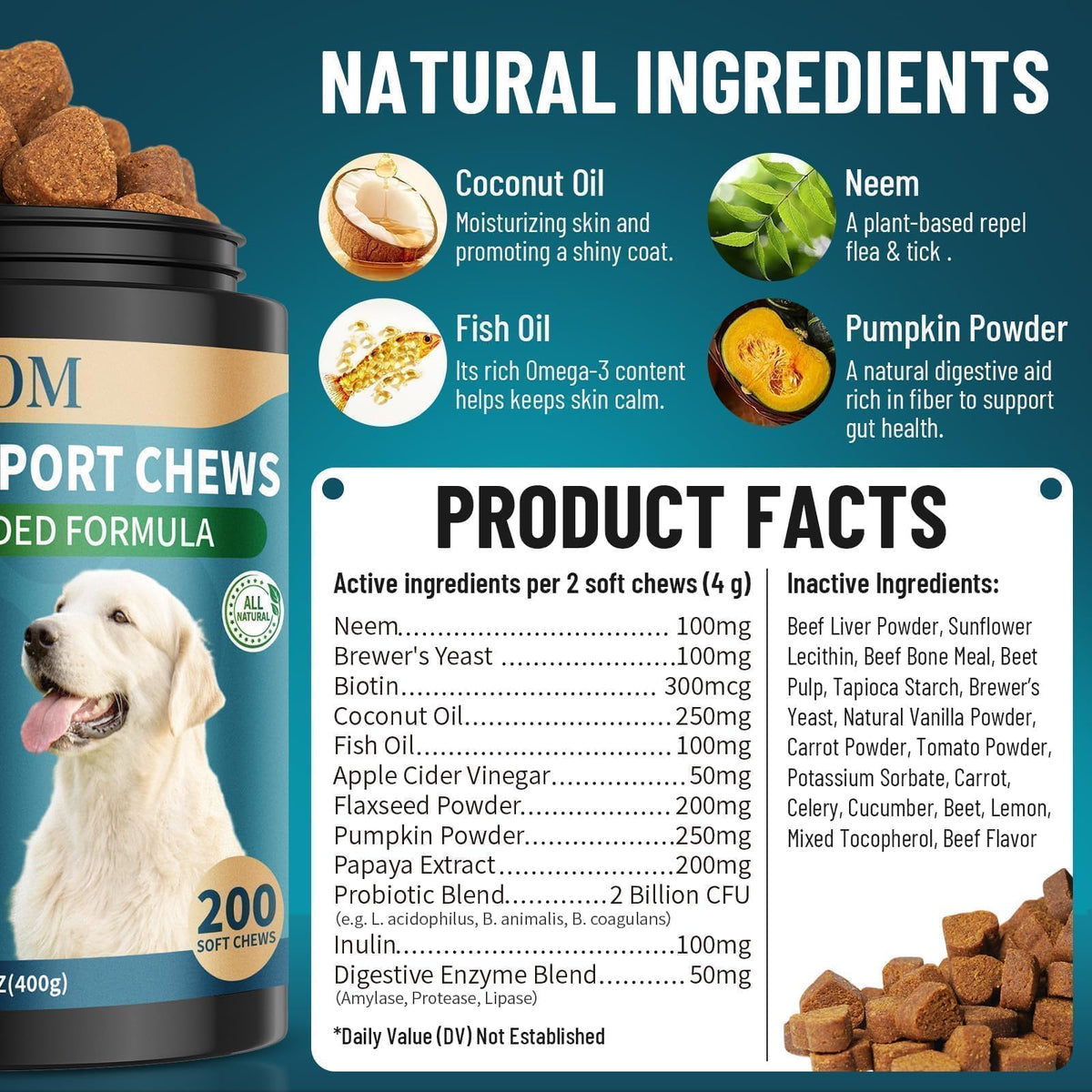 Flea and Tick Prevention for Dogs Chewable, 200 Soft Treats Beef Flavor