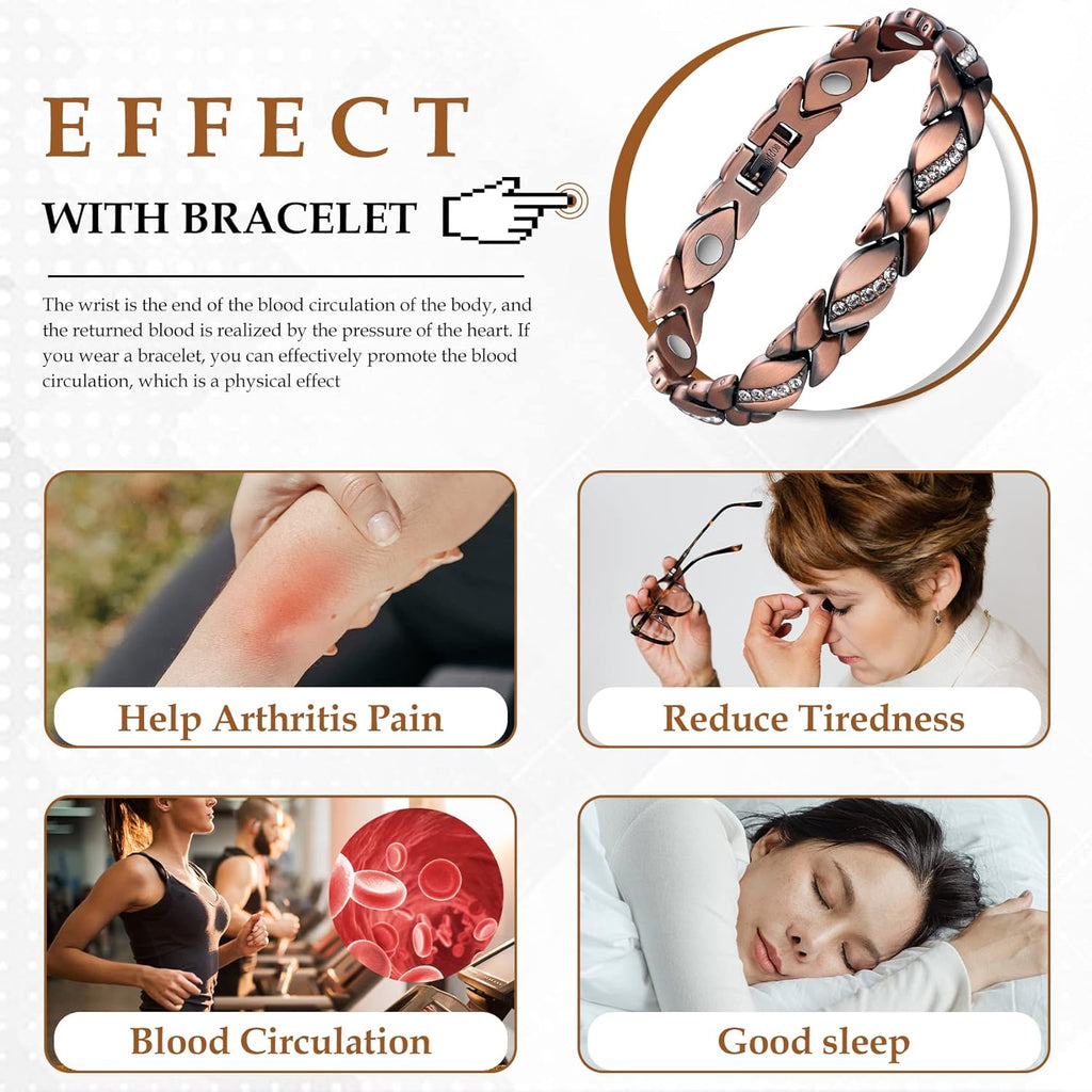 Buy now Jecanori Pure Copper Bracelets for Women,Ultra Magnetic Bracelets for Women with 3500 Gauss Magnets,Crystal Valentine's Day Jewelry Gift, Sizing Tool at indiglob india