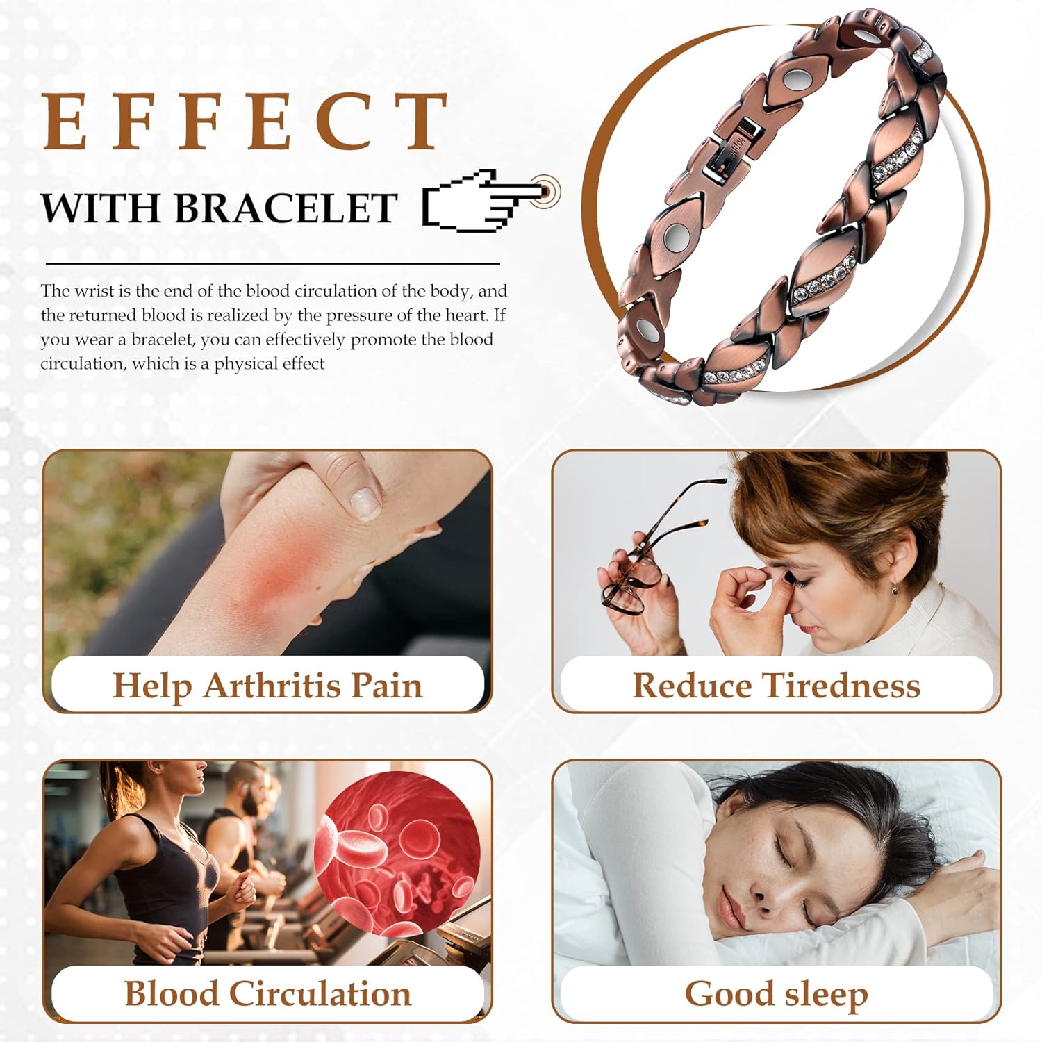 Buy now Jecanori Pure Copper Bracelets for Women,Ultra Magnetic Bracelets for Women with 3500 Gauss Magnets,Crystal Valentine's Day Jewelry Gift, Sizing Tool at indiglob india