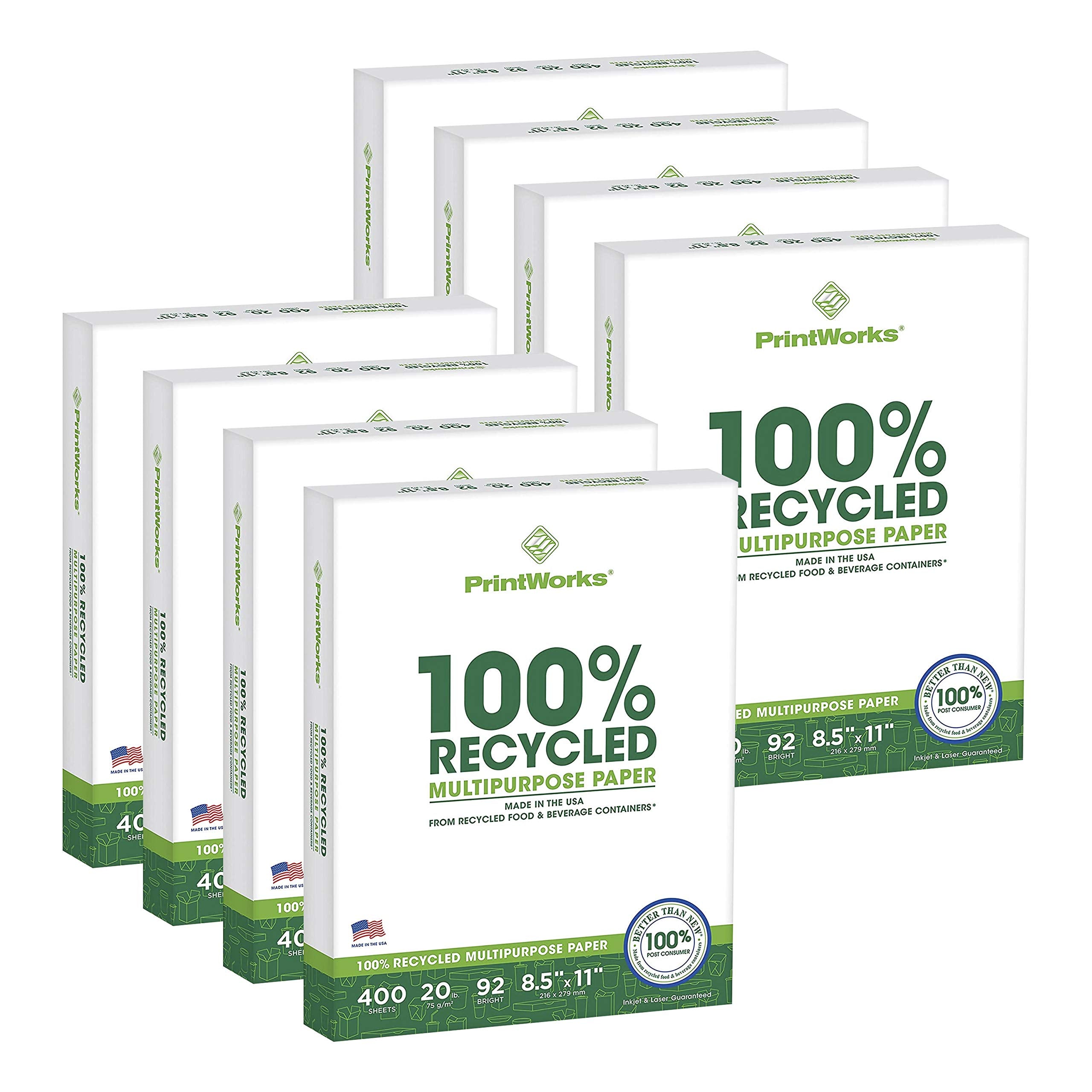 Buy now PrintWorks 100% Recycled Printer Paper 8.5" x 11" White - 20 lb Copy & Multipurpose Computer Paper - 1 Pack, 400 Sheets - Made in the USA - 92 Bright - Printer & Copier Compatible (00018) 8 Reams: 3,200 Sheets at indiglob india