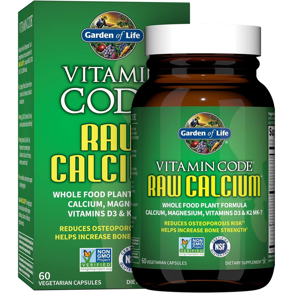 Garden of Life Raw Calcium Supplement for Women and Men - Vitamin Code Made from Whole Foods with Magnesium, K2, Vitamin D3 and Vitamin C plus Probiotics for Digestion, 120 Capsules