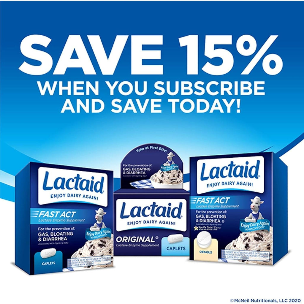 Buy now Lactaid Fast Act Lactose Intolerance Relief Chewables with Natural Lactase Enzyme (9000 FCC) to Prevent Gas, Bloating & Diarrhea Due to Lactose Sensitivity, On-The-Go, Vanilla Twist Flavor, 60 x 1 ct at indiglob india