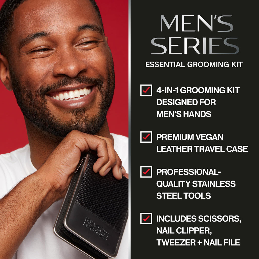 Buy now Revlon Men's Grooming Kit, 5-Piece Travel Essentials Set, Includes Nail Clippers, Scissors, File, Tweezers and Carrying Case, Stainless Steel, 1 count at indiglob india
