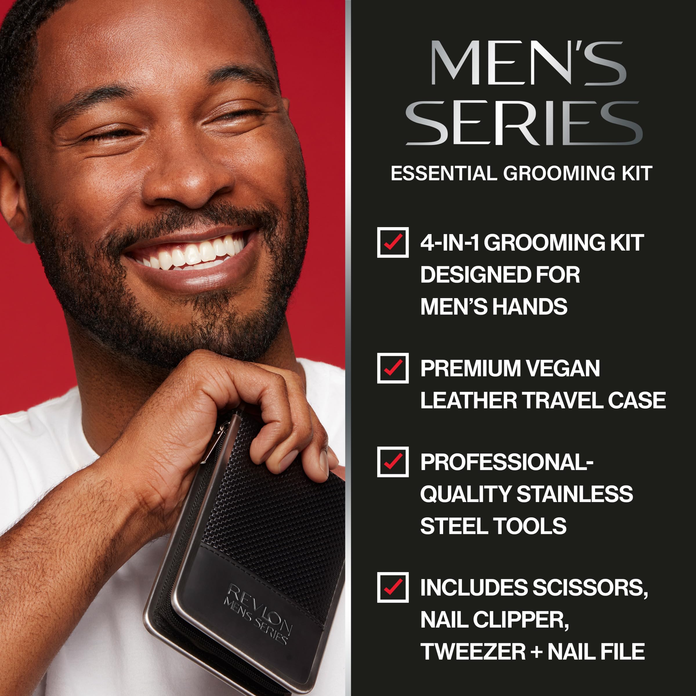 Buy now Revlon Men's Grooming Kit, 5-Piece Travel Essentials Set, Includes Nail Clippers, Scissors, File, Tweezers and Carrying Case, Stainless Steel, 1 count at indiglob india