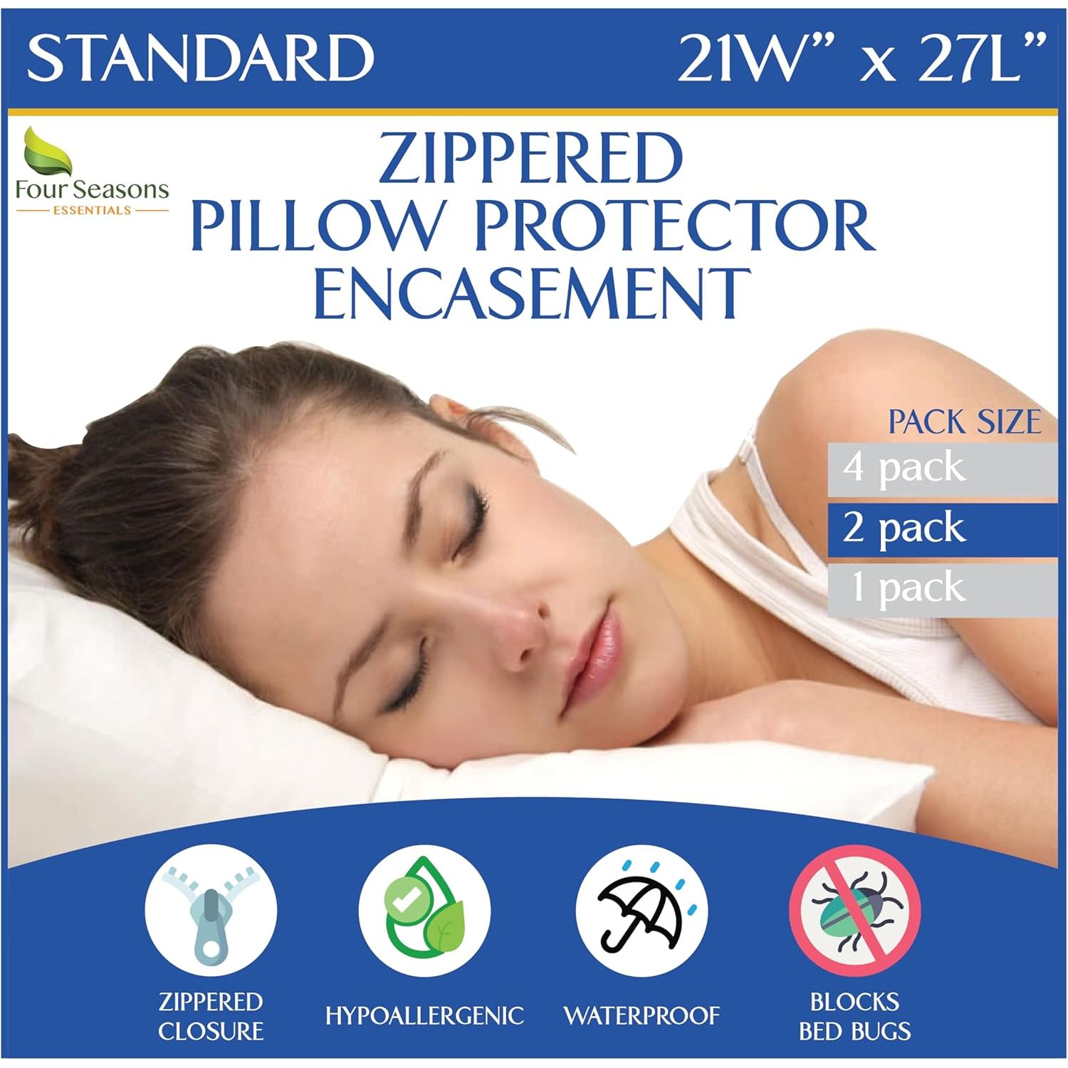 Buy now Four Seasons Essentials Waterproof King Pillow Protectors (Set of 2) – Zippered Pillow Cover Hypoallergenic Dust Allergy Proof Encasement Standard at indiglob india