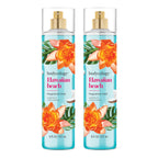 Two 8 oz Bodycology Hawaiian Beach Fragrance Mist bottles with floral designs, featuring water lily and coconut scents. Verified by CuratCart.