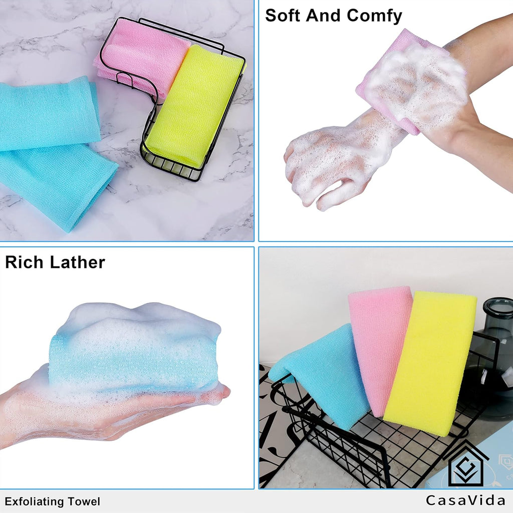 Buy now CASAVIDA Exfoliating Washcloth Back Scrubber for Shower Exfoliating Body Scrubber Japanese Beauty Washcloth African Net Sponge Bath Korean Loofah Towel Wash Cloth Shower Scrub Towel 3 Pack (Pink x 3) at indiglob india