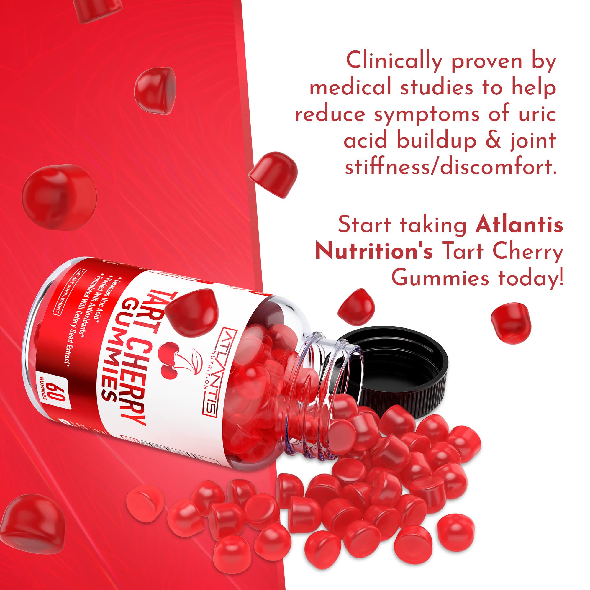 Tart Cherry Gummies with Celery Seed Extract - Advanced Uric Acid Cleanse for Immediate Relief | Joint Relief & Recovery | Powerful Antioxidant with Joint Support - 60 Gummies