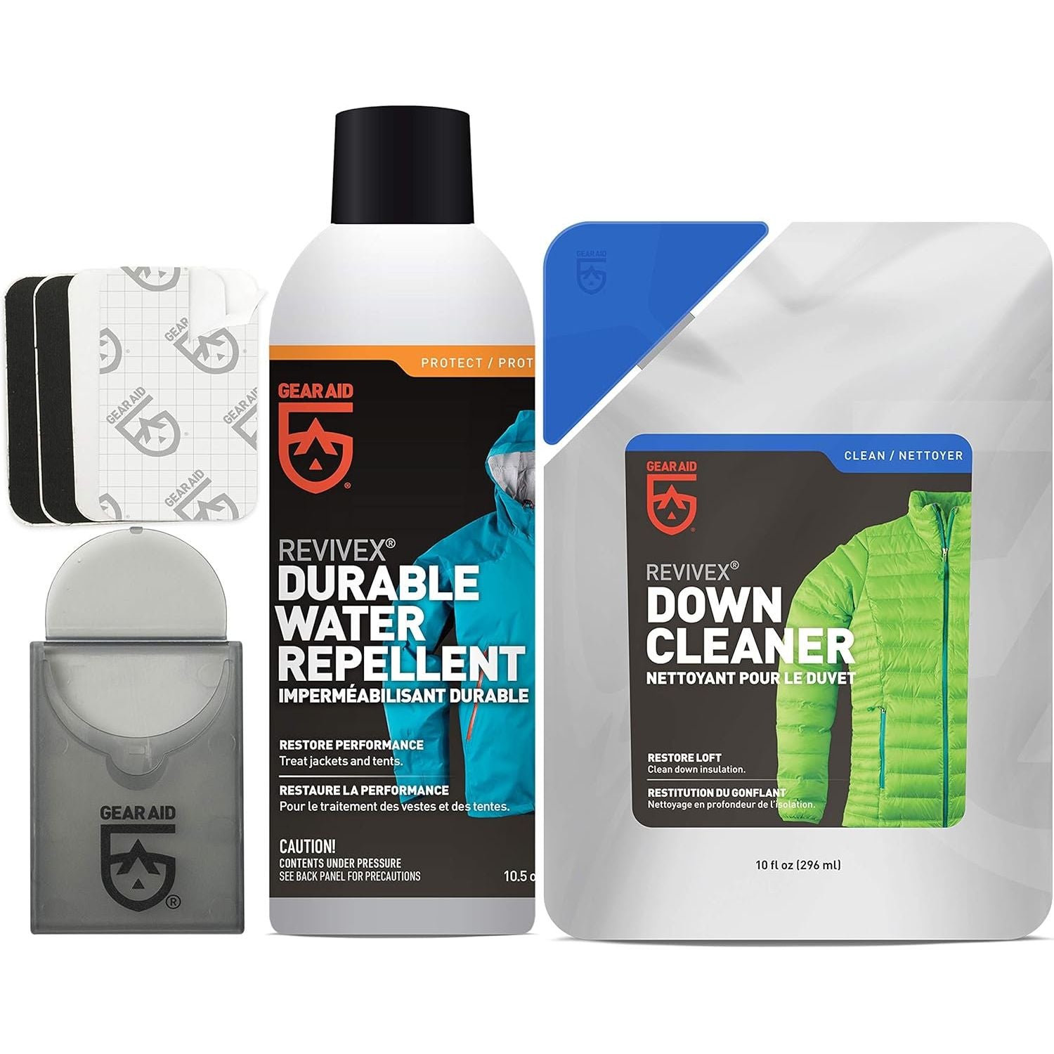 Buy now GEAR AID Revivex Down Cleaner for Washing and Restoring Loft in Puffer Jackets, Vests, Blankets, and Sleeping Bags, 10 Fl Oz Original Kit (Cleaner + Dwr 10.5 Oz + Mini Patches) at indiglob india
