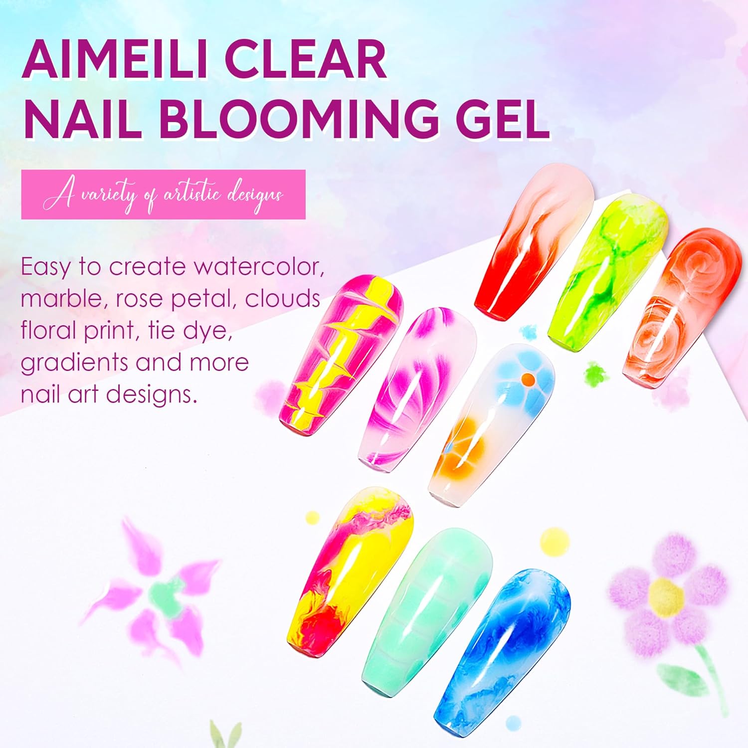 Buy now AIMEILI Nail Art Blossom Gel Nail Polish Soak Off UV LED Clear Blooming Gel Manicure 10ml at indiglob india