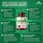 Zazzee USDA Organic Hawthorn Berry 20:1 Extract, 2% Vitexin, 150 Capsules