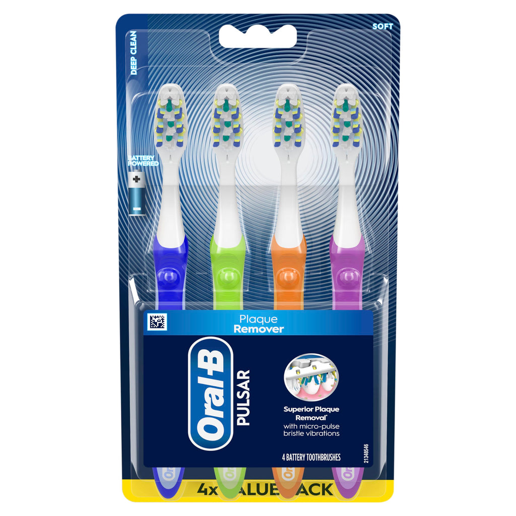 Buy now Oral-B Toothbrush, Vibrating Plaque Remover Pulsar, Vibrating Battery Toothbrush, Soft, 4 Count at indiglob india