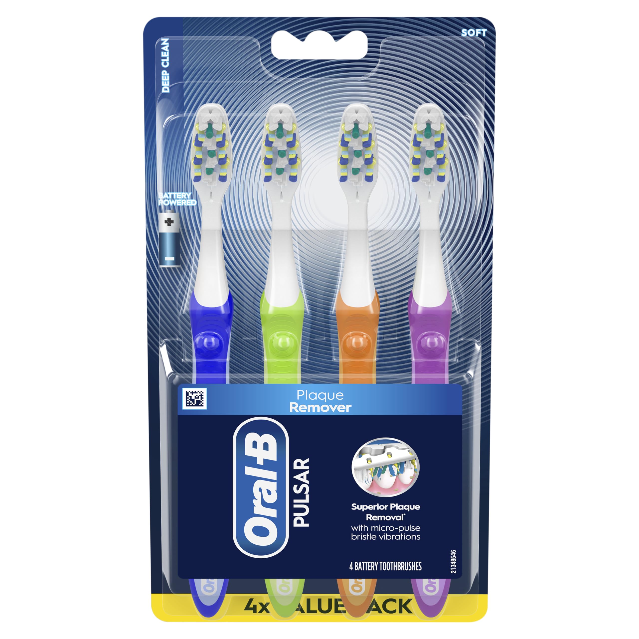 Buy now Oral-B Toothbrush, Vibrating Plaque Remover Pulsar, Vibrating Battery Toothbrush, Soft, 4 Count at indiglob india
