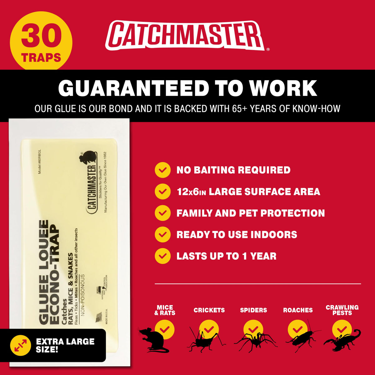 Catchmaster Gluee Louee XL Rat & Mouse Glue Traps 30 Pack, Bulk Heavy Duty