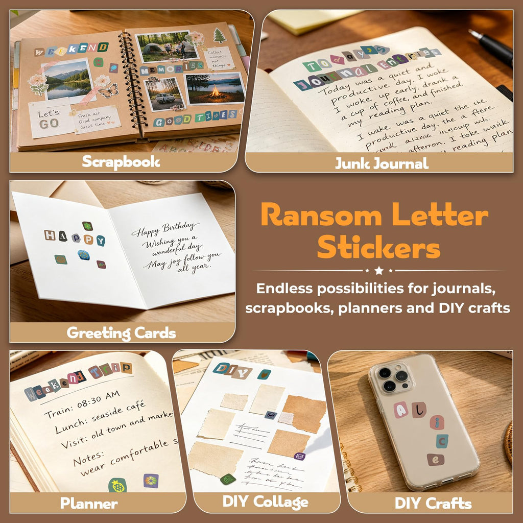 2000Pcs Vintage Letter Stickers Book, Scrapbook Supplies for Journaling DIY