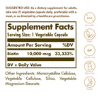 Solgar Biotin 10,000 mcg, 120 Vegetable Capsules - Non-GMO, Gluten Free | Helps Support Hair and Skin - 120 Capsules