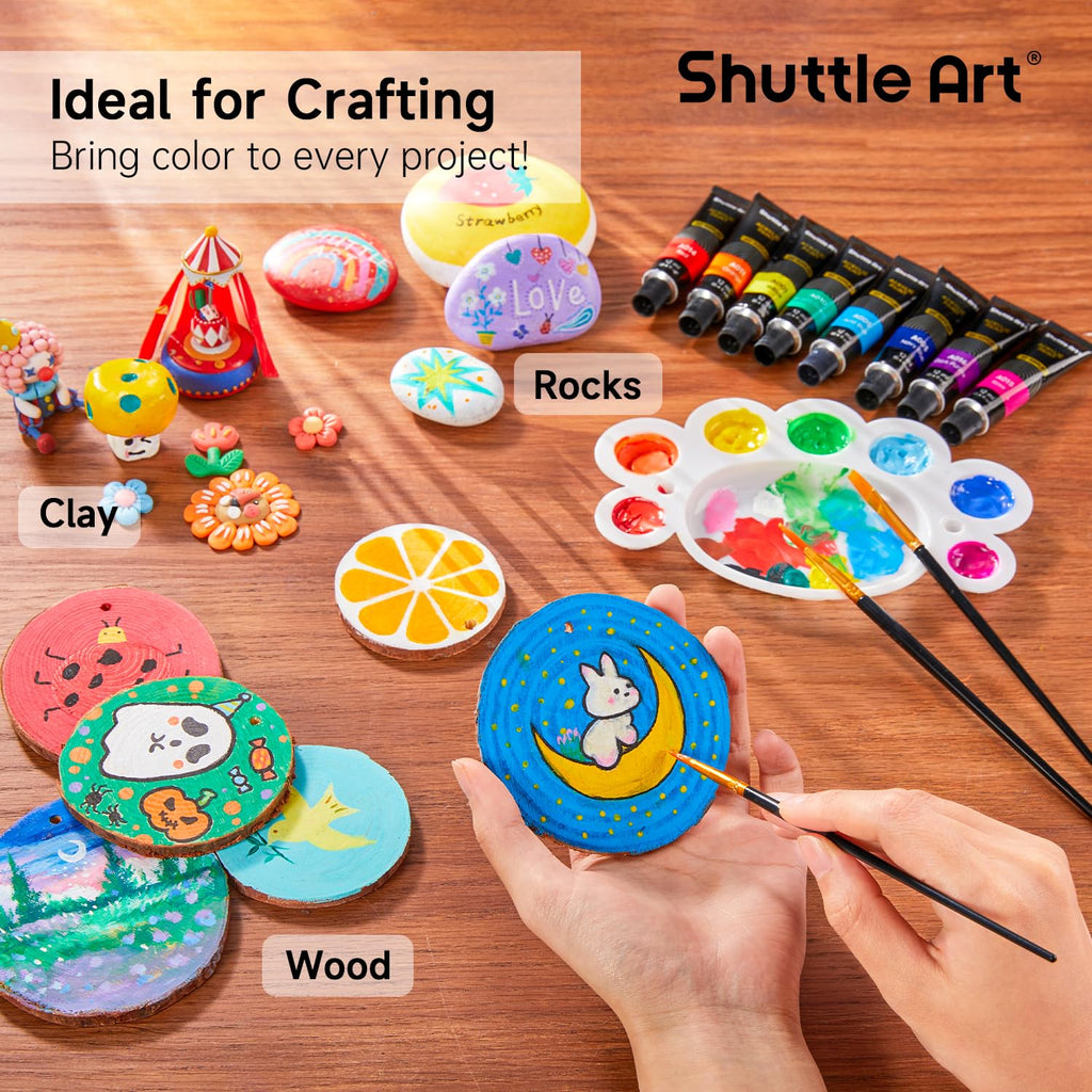 Shuttle Art Acrylic Paint Set, 16 x12ml Tubes Artist Quality Non Toxic Rich Pigments Colors Great for Kids Adults Professional Painting on Canvas Wood Clay Fabric Ceramic Crafts