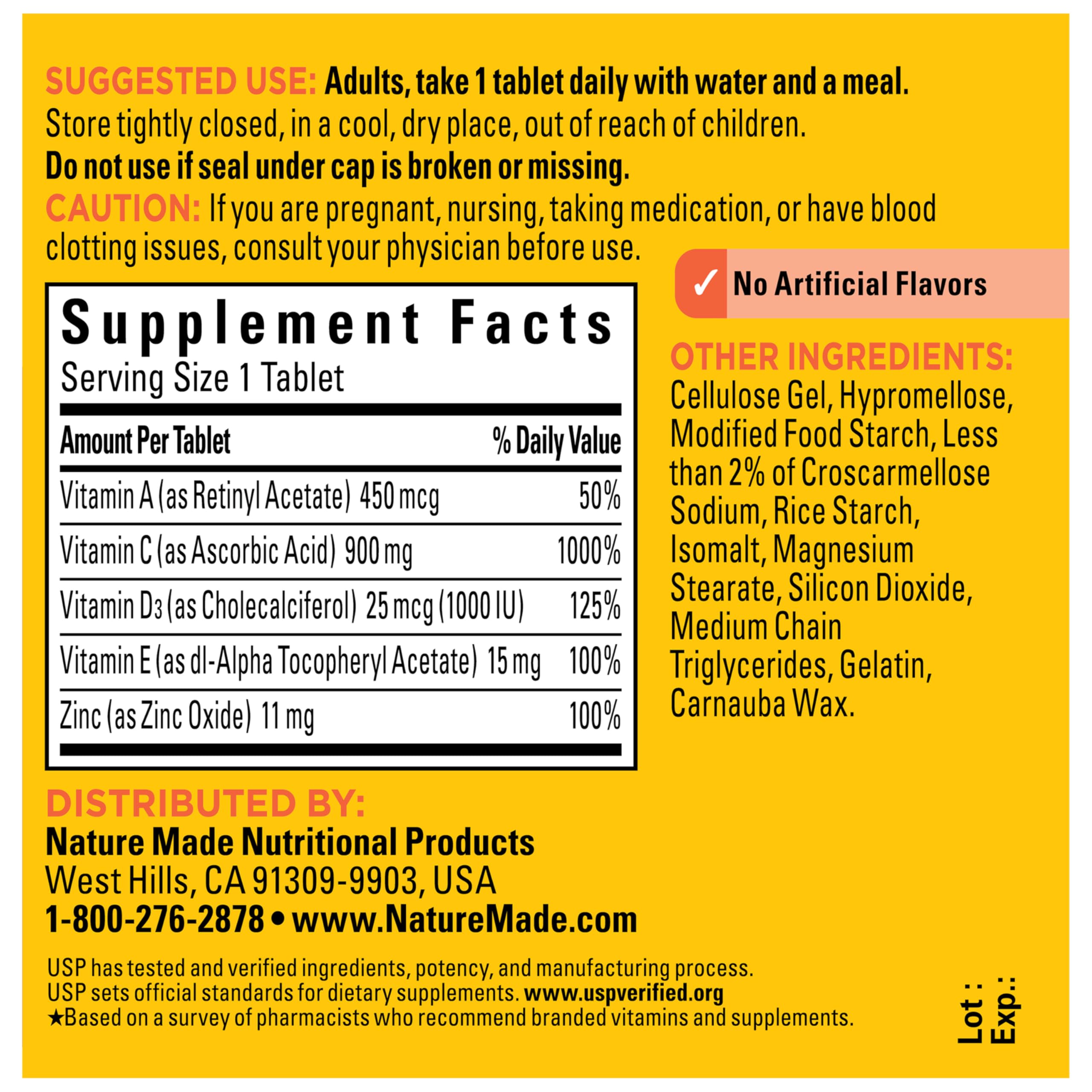 Nature Made Super C Tablets with Vitamin D3 and Zinc, 60 Tablets | Adult Vitamin C Immune Support Supplement, For Daily Immune Support and Antioxidant Support, 60 Day Supply