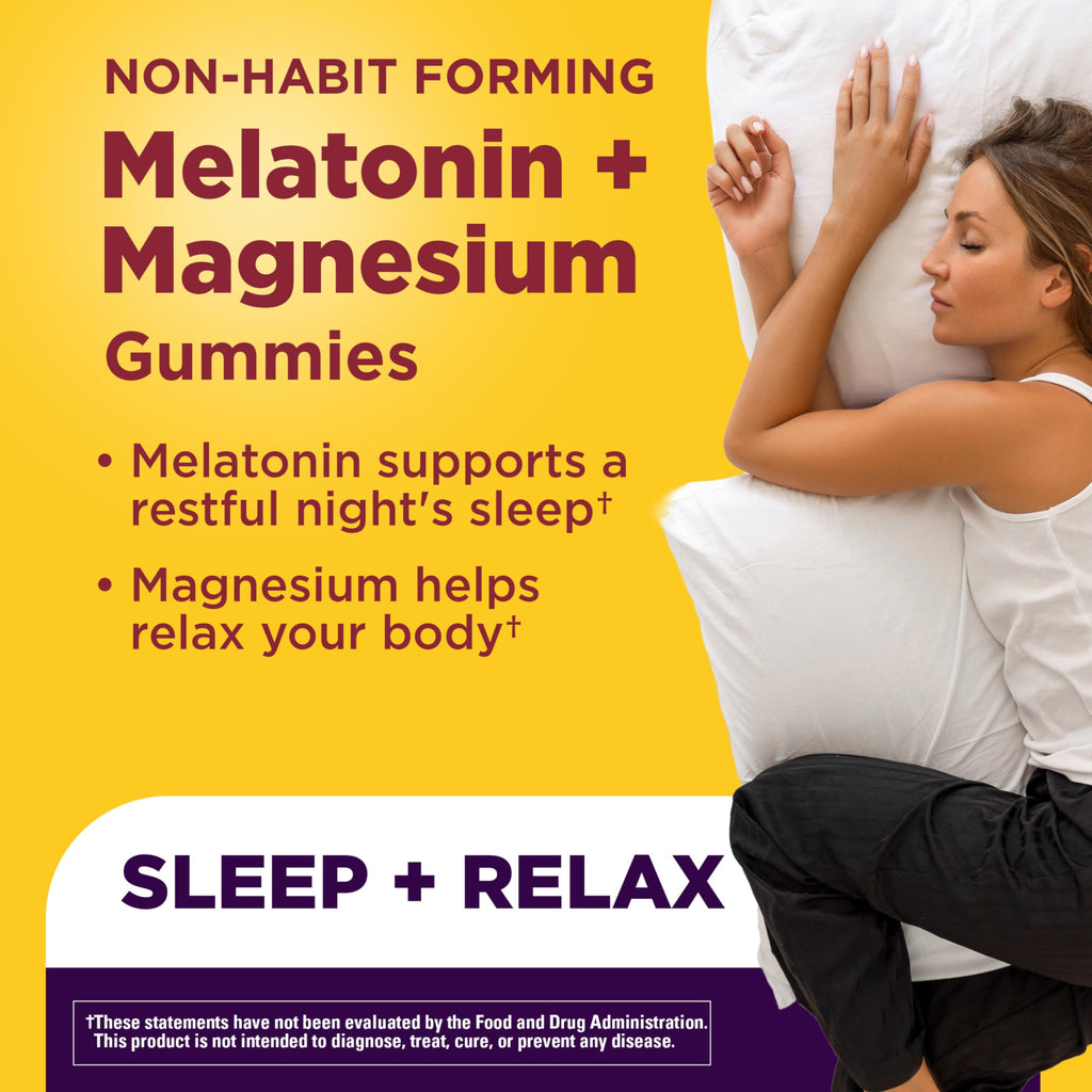 Nature Made Melatonin + Magnesium Gummies, Melatonin 3mg, 50 Gummies | Non-Habit Forming Sleep Aid, Sleep and Relax Support with Magnesium Citrate, Strawberry Flavor, 25 Day Supply