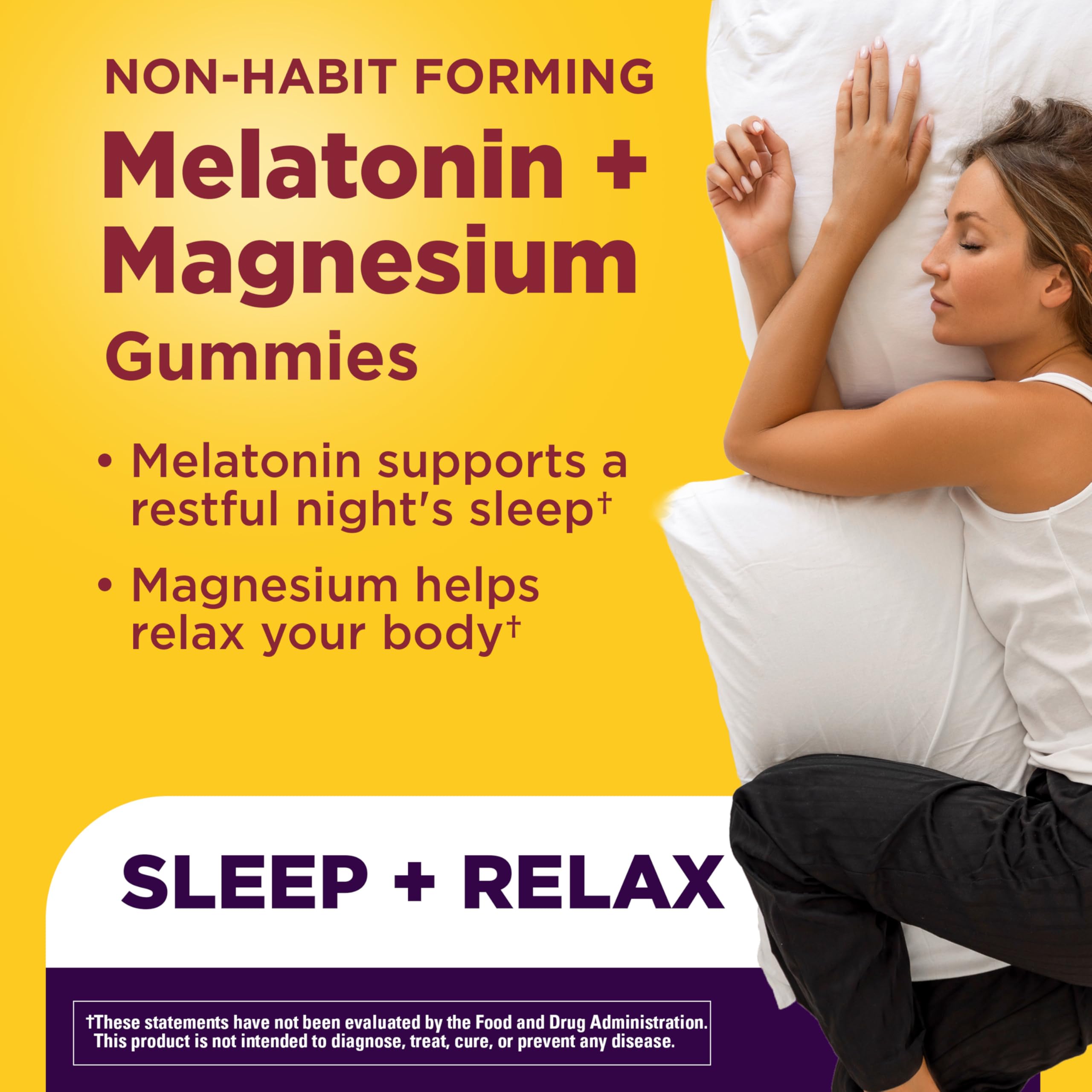 Nature Made Melatonin + Magnesium Gummies, Melatonin 3mg, 50 Gummies | Non-Habit Forming Sleep Aid, Sleep and Relax Support with Magnesium Citrate, Strawberry Flavor, 25 Day Supply