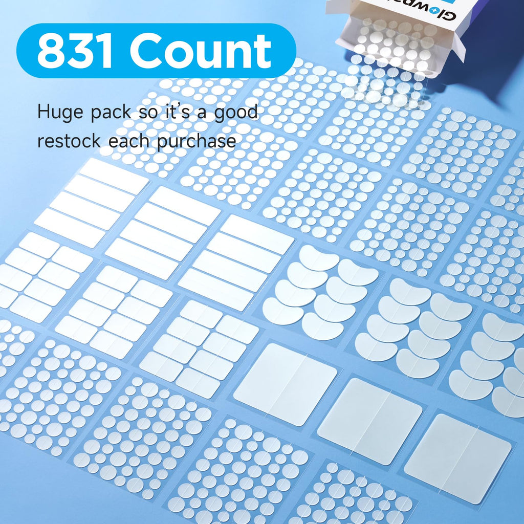 7 Sizes 831 Counts Pimple Patches Variety Pack for Face, Back | Hydrocolloid, Large Blemish Patches for Body, Chin, Chest, Cheek, Shoulder, Neck, Forehead (Dot, Moon, Rectangular, Square)