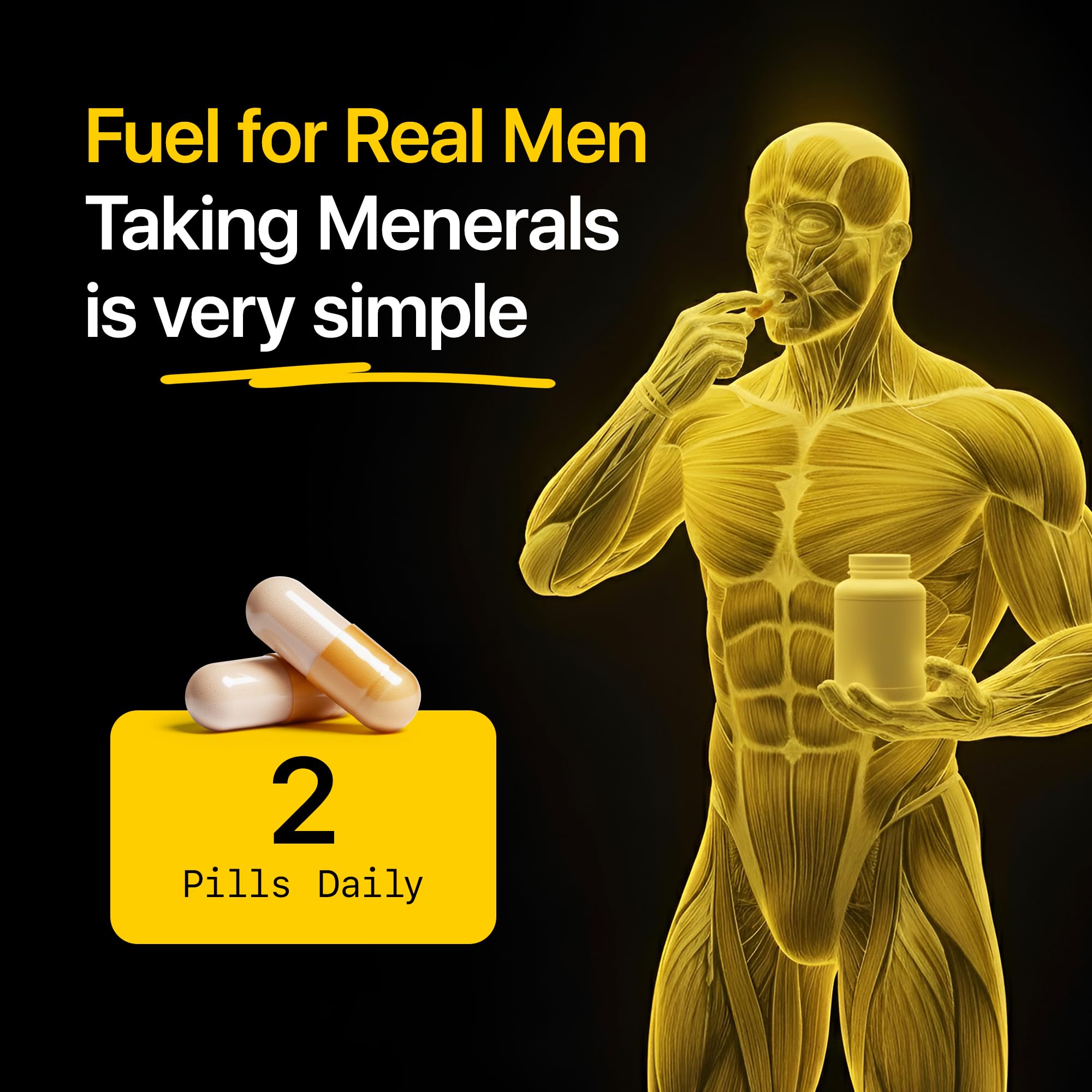 Menerals Mens Multivitamin, Trace Mineral Supplement with Fulvic Acid 60Ct | Testosterone - Natural All-in-One Men's Mineral Formula; Pairs Trace Minerals with Fulvic Acid; 60-Count Bottle
