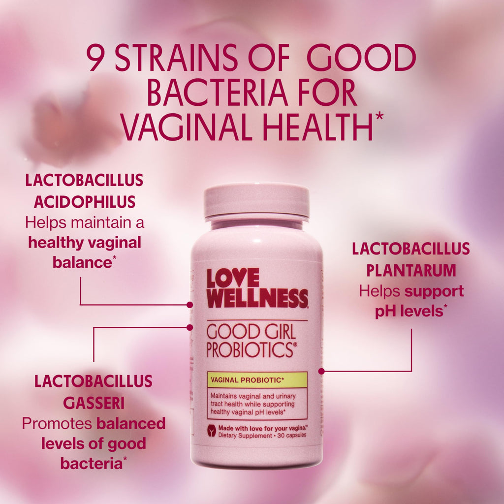 Love Wellness Good Girl Vaginal Probiotics | 9-Strain | 30-Day Supply | 9-strain probiotic, Dietary supplement, Gluten-free, Easy to take, 30 capsules